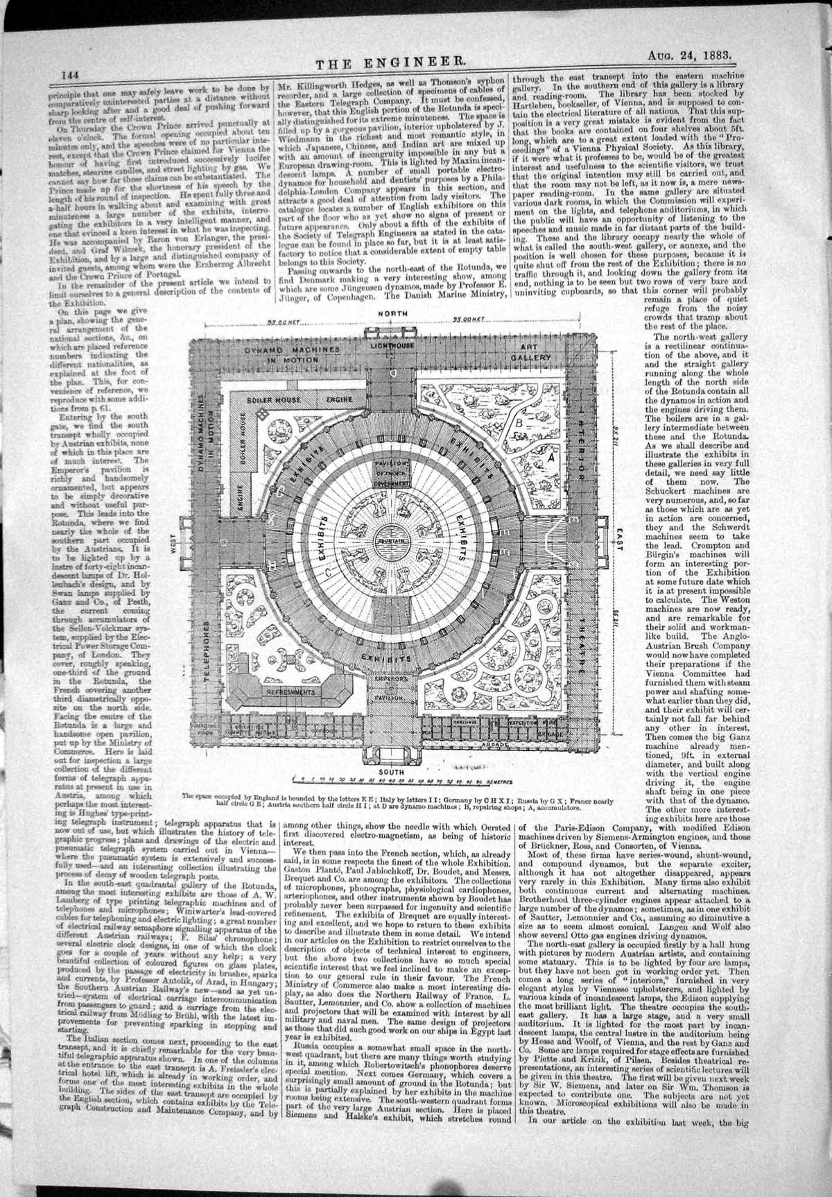 Old 1883 Plan Veinna Electrical Exhibition Dynano Machines Telephones Victorian