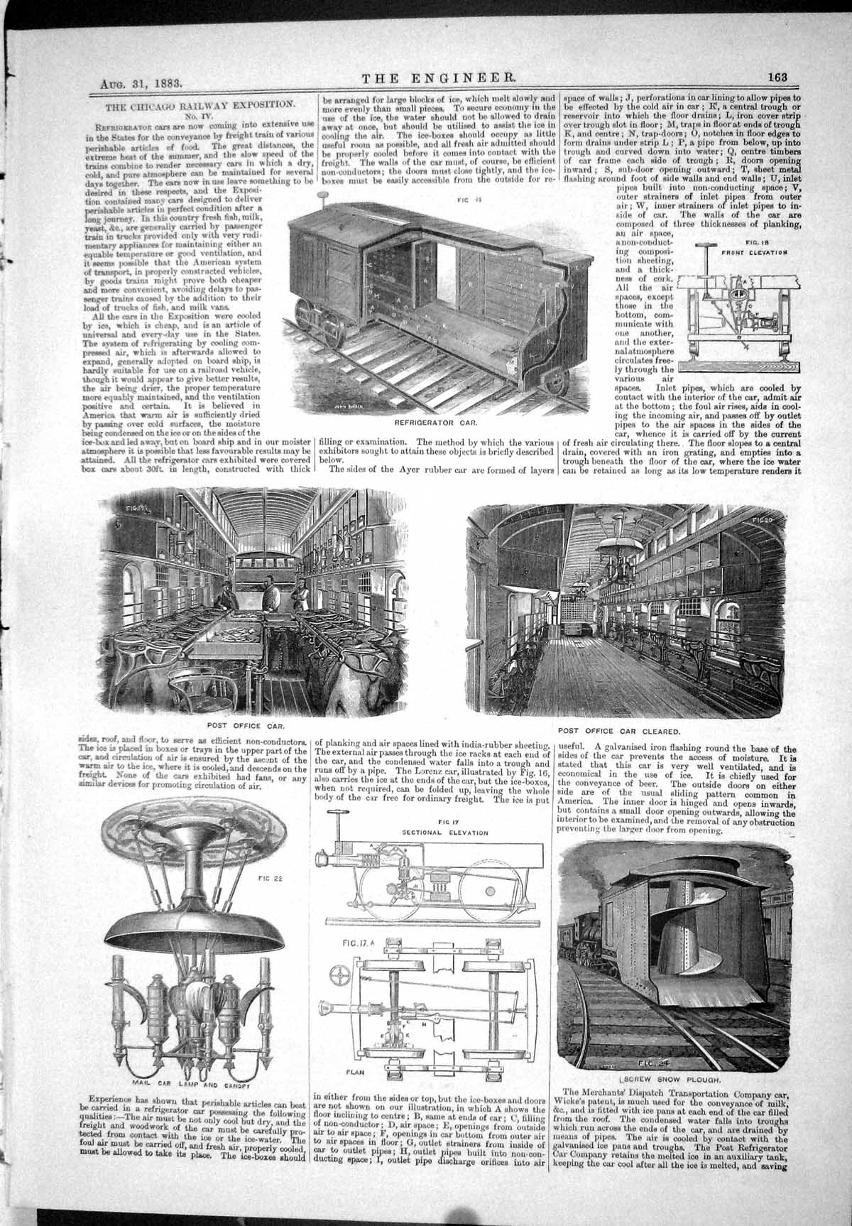 Antique Old Print 1883 Chicago Railway Post Office Car Snow Plough Mail Lamp