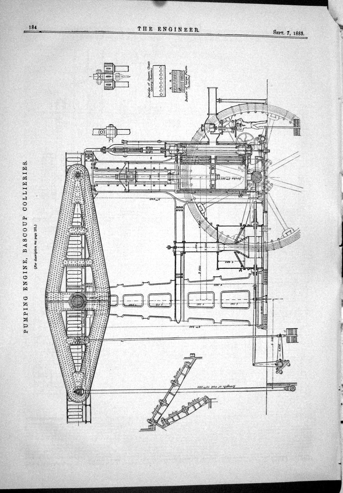 Old Pumping Engine Bascoup Collieries Engineering 1883 Machinery Diag Victorian