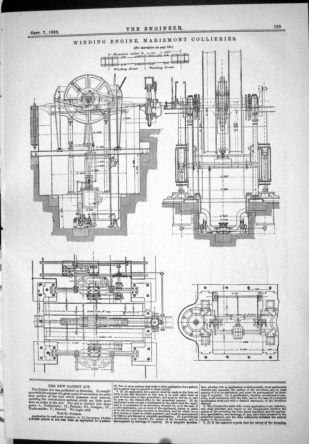 Old Print Engineering 1883 Winding Machine Mariemont Collieries Machinery 19th