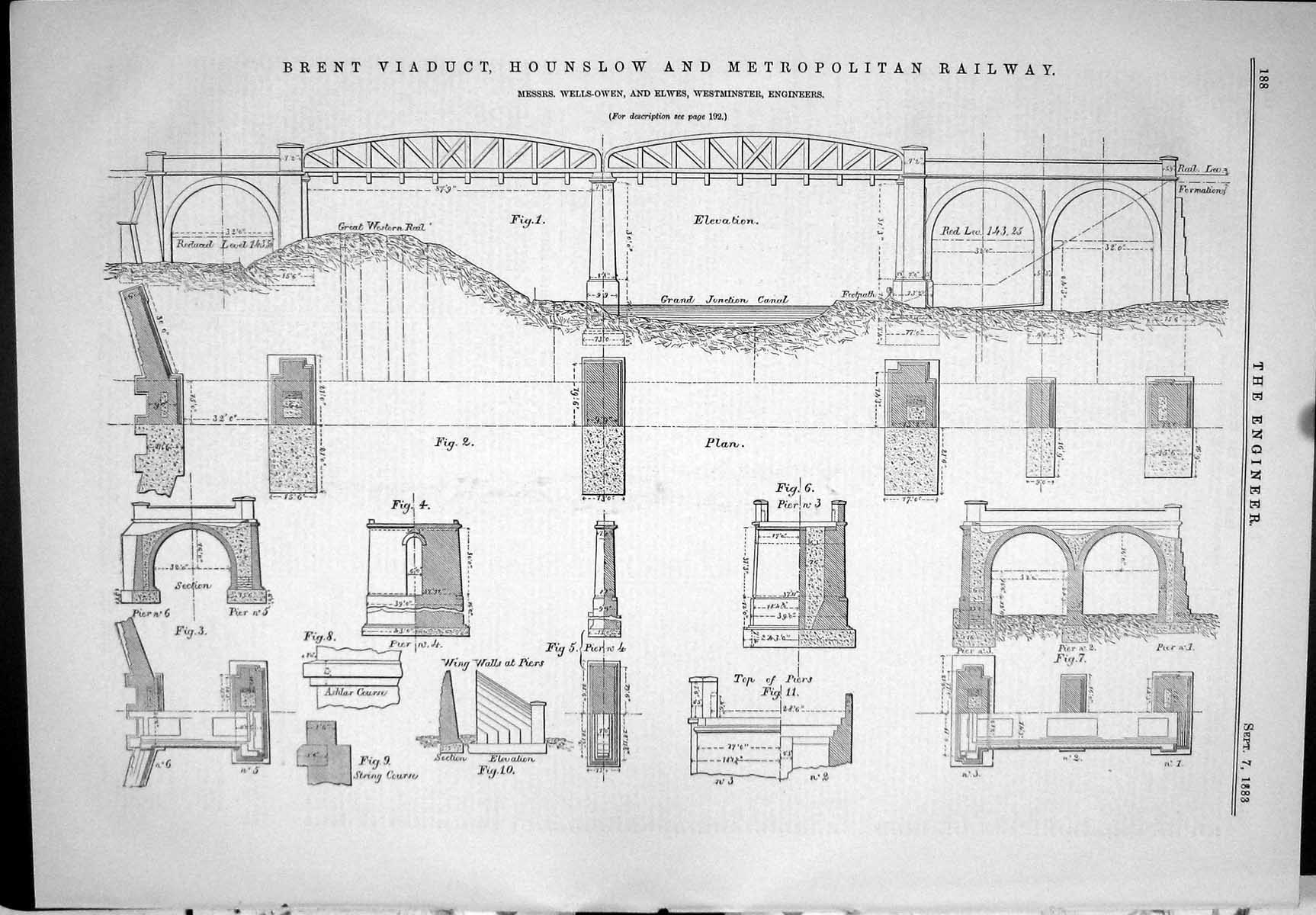 Antique Old Print Brent Viaduct Hounslow Metropolitan Railway Wells-Owen 1883