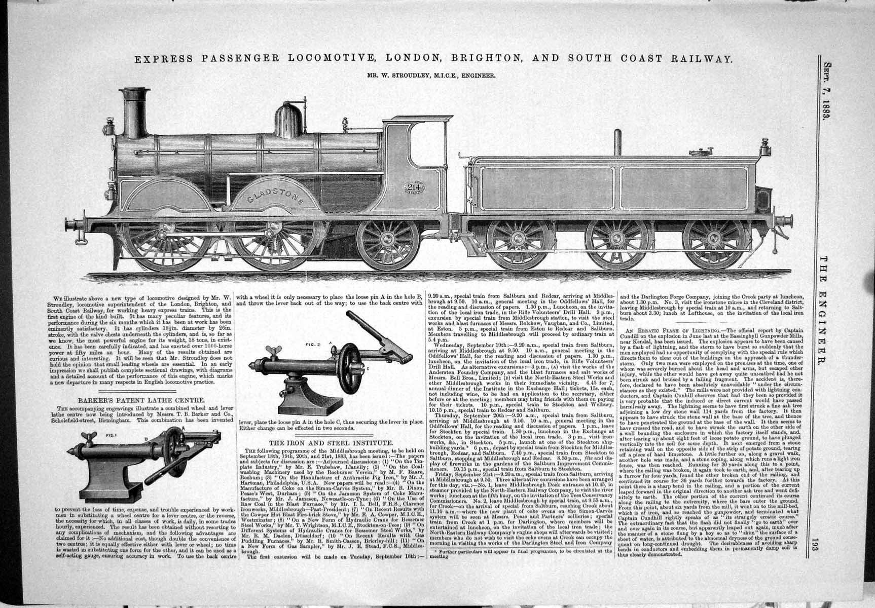 Old 1883 Express Passenger Locomotive Train London Railway Stroudley Victorian