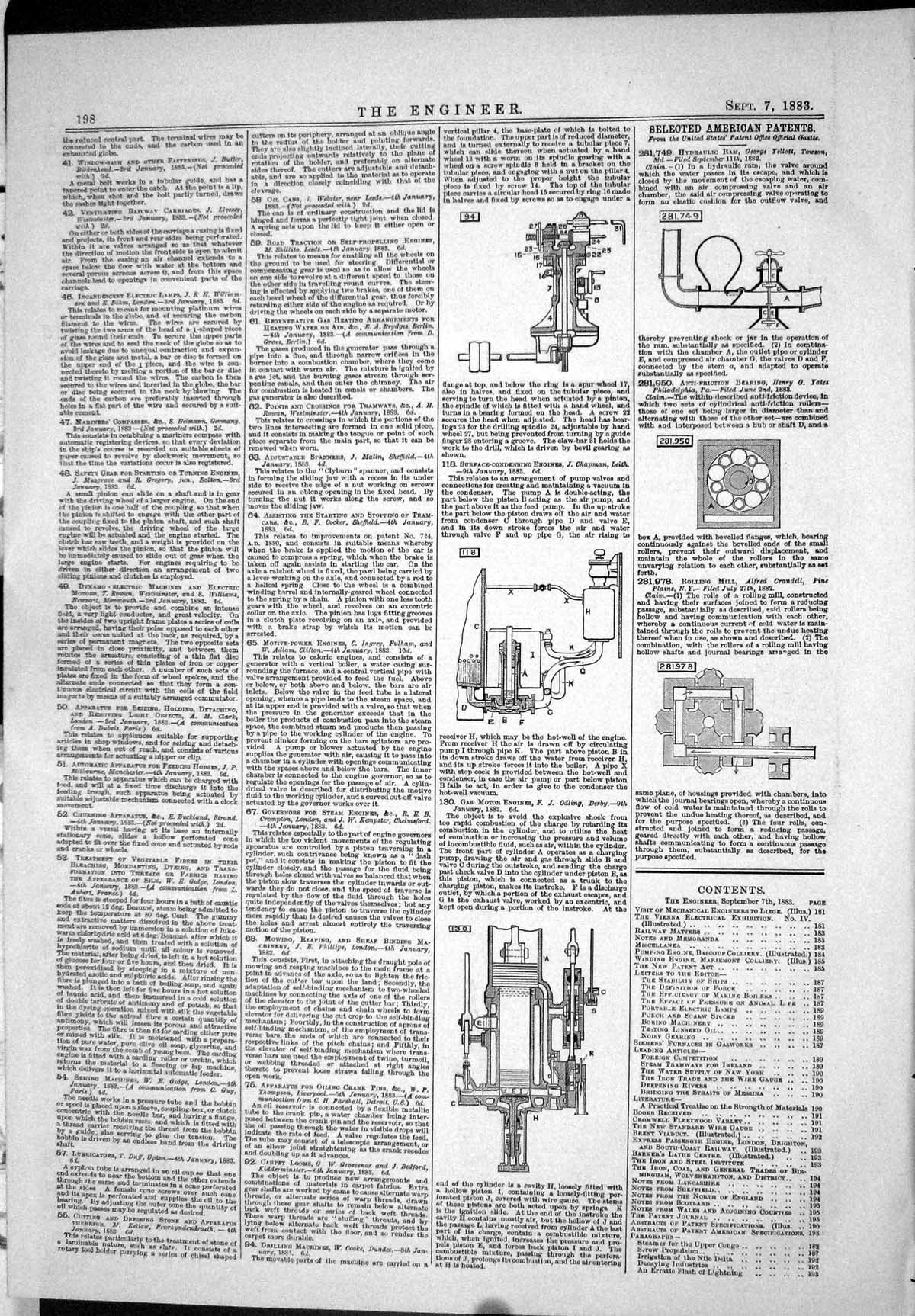 Old Print 1883 American Patents Grosvenor Chapman Gas Motor Engine Odling 19th