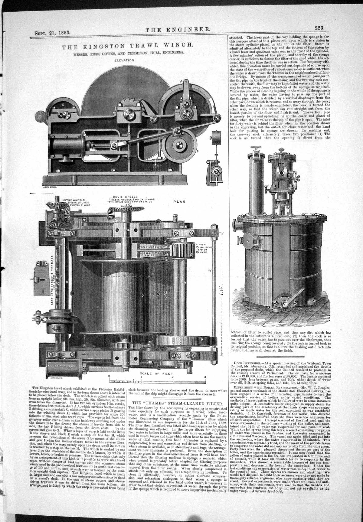Antique Print 1883 Kingston Trawl Winch Rose Downs Thompson Hull Machinery 19th