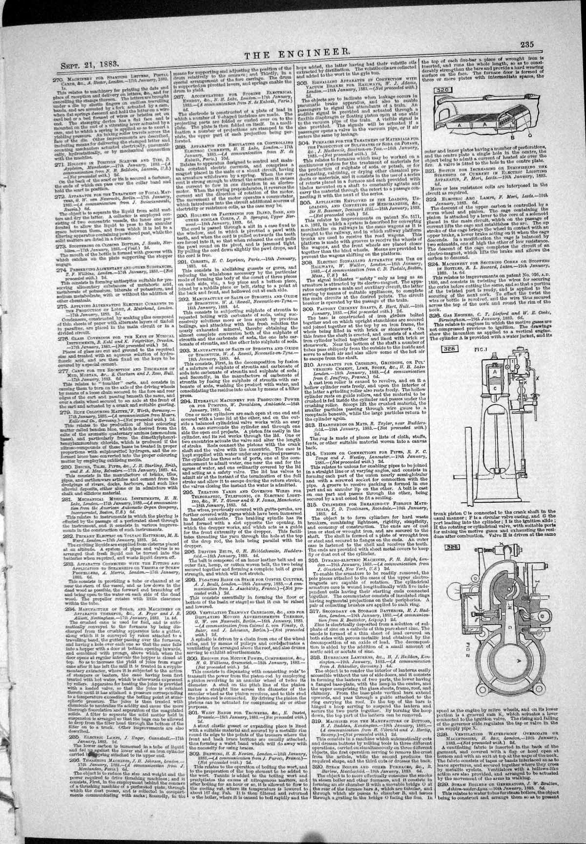 Antique Old Print 1883 Gas Engines Cooke Furnace Haddan Breen Reed Bark Mill