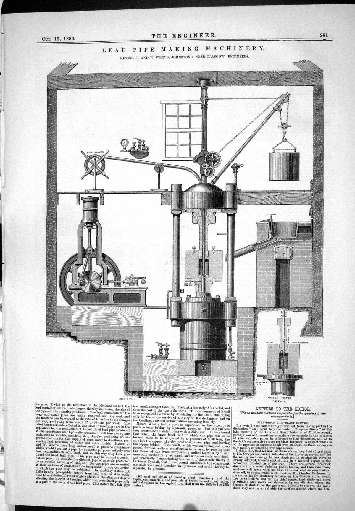 Old Lead Pipe Making Machinery Weems Johnstone Engineering 1883 Glasg Victorian
