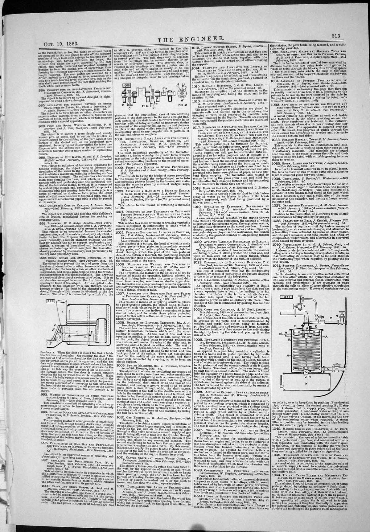 Antique Old Print 1883 Steam Boiler Ditton Norton Charles Ball Hopkins Engine