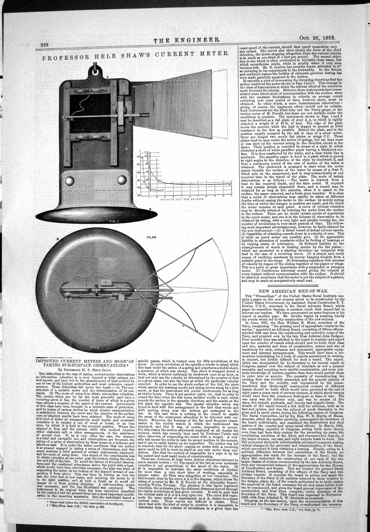 Old Print Engineering 1883 Professor Hele Shaw Current Meter Instruments 19th