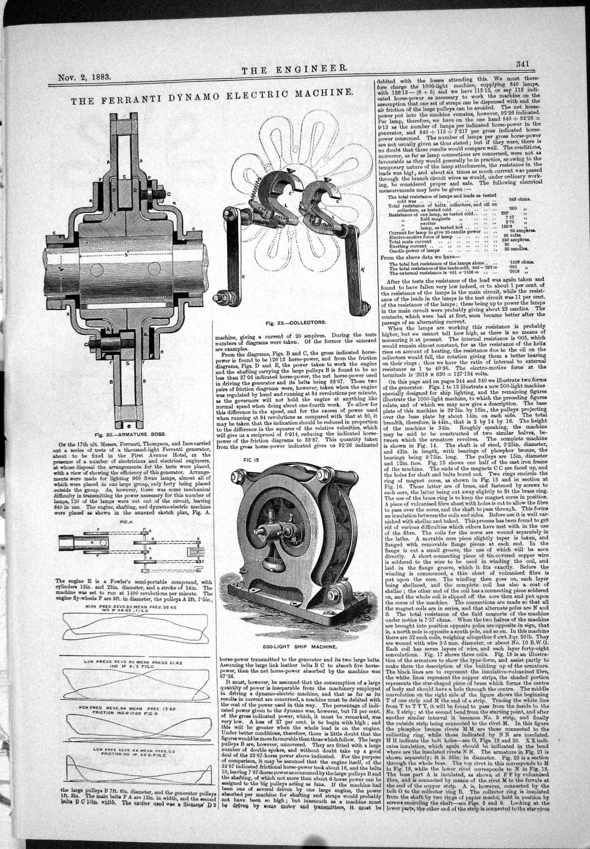 Old Print 1883 Ferranti Dynamo Electric Machine Ship Armature Pulley Side 19th