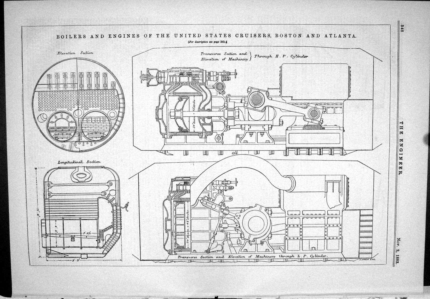 Old 1883 Boilers Engines United States Cruisers Boston Atlanta Ships Victorian