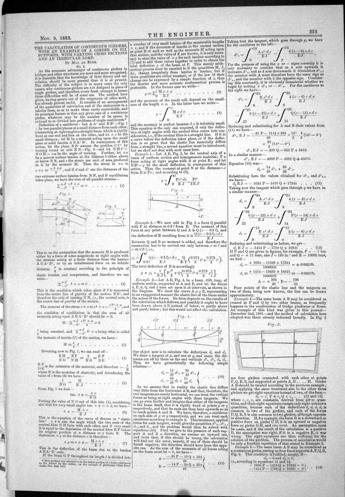 Antique Print 1883 Calculation Continuous Girders Equations Cross Sections 19th