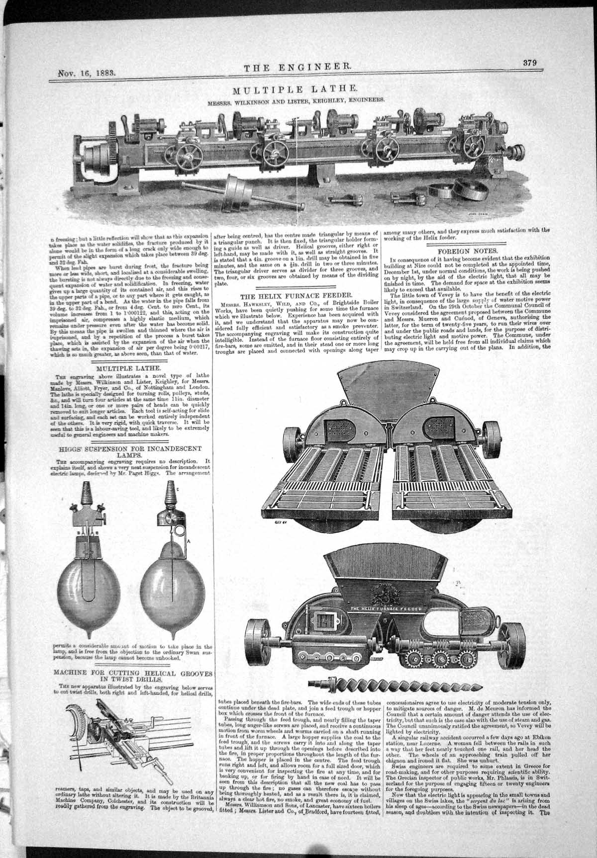 Antique Print 1883 Multiple Lathe Wilkinson Lister Keighley Higg Willoughby