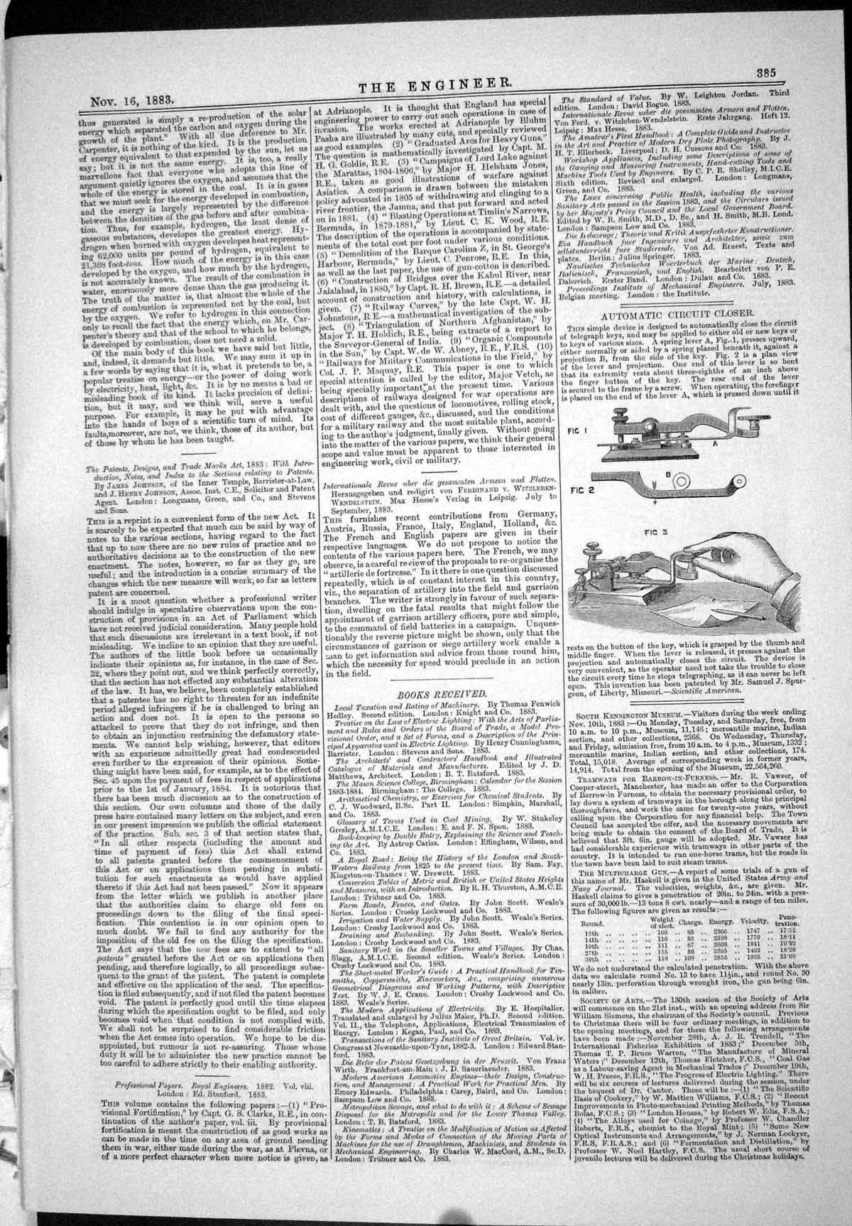 Antique Print 1883 Automatic Circuit Closer Chart Stability Ships Launching