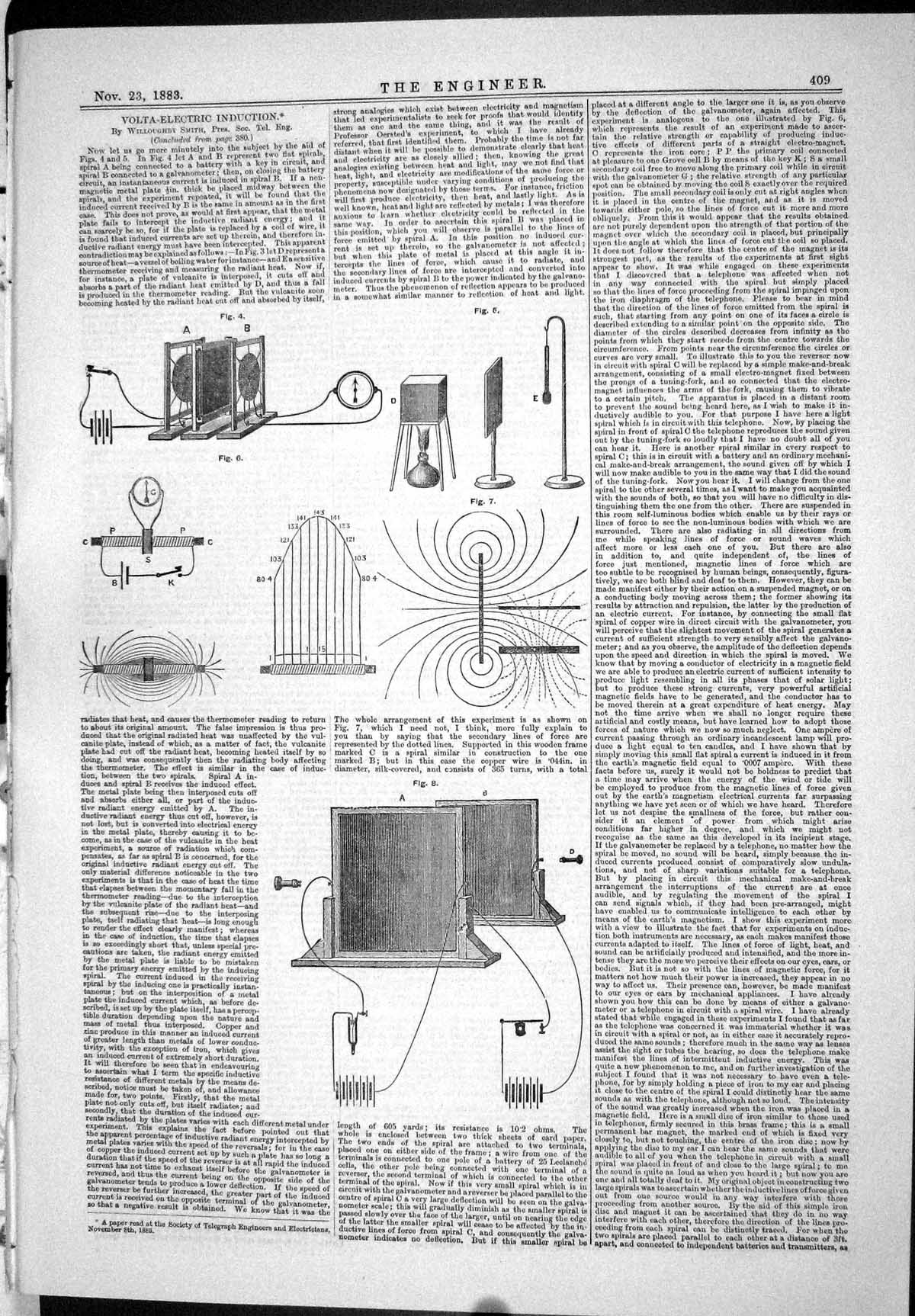 Antique Old Print 1883 Volta-Electric Induction Instruments Willoughby Smith