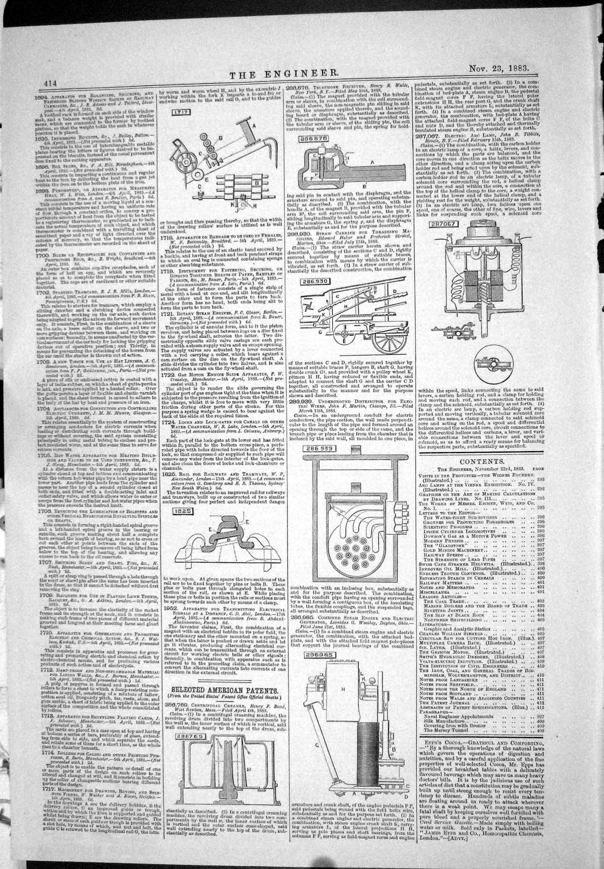 Old Engineering 1883 American Patents Henry Bond Walker Waite Hoosic Victorian
