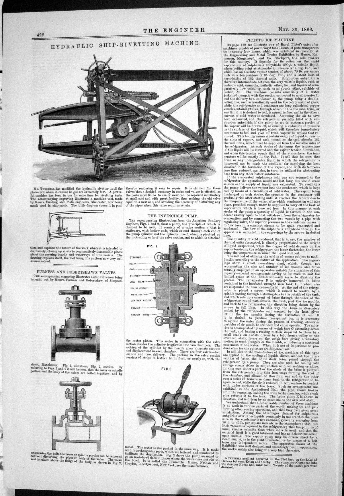Antique Print 1883 Hydraulic Ship-Rivetting Machine Robertshaw Valves Pump 19th