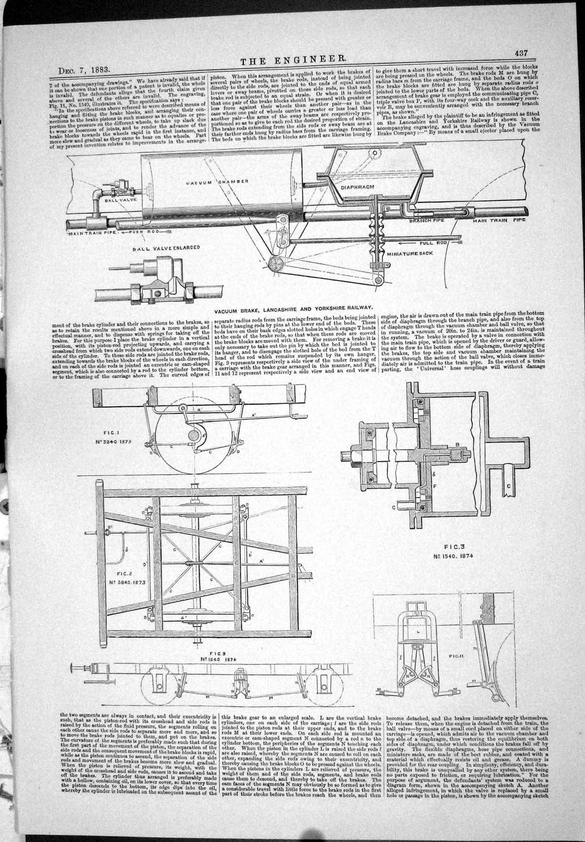 Old Engineering 1883 Vacuum Brake Lancashire Yorkshire Railway Diaphr Victorian
