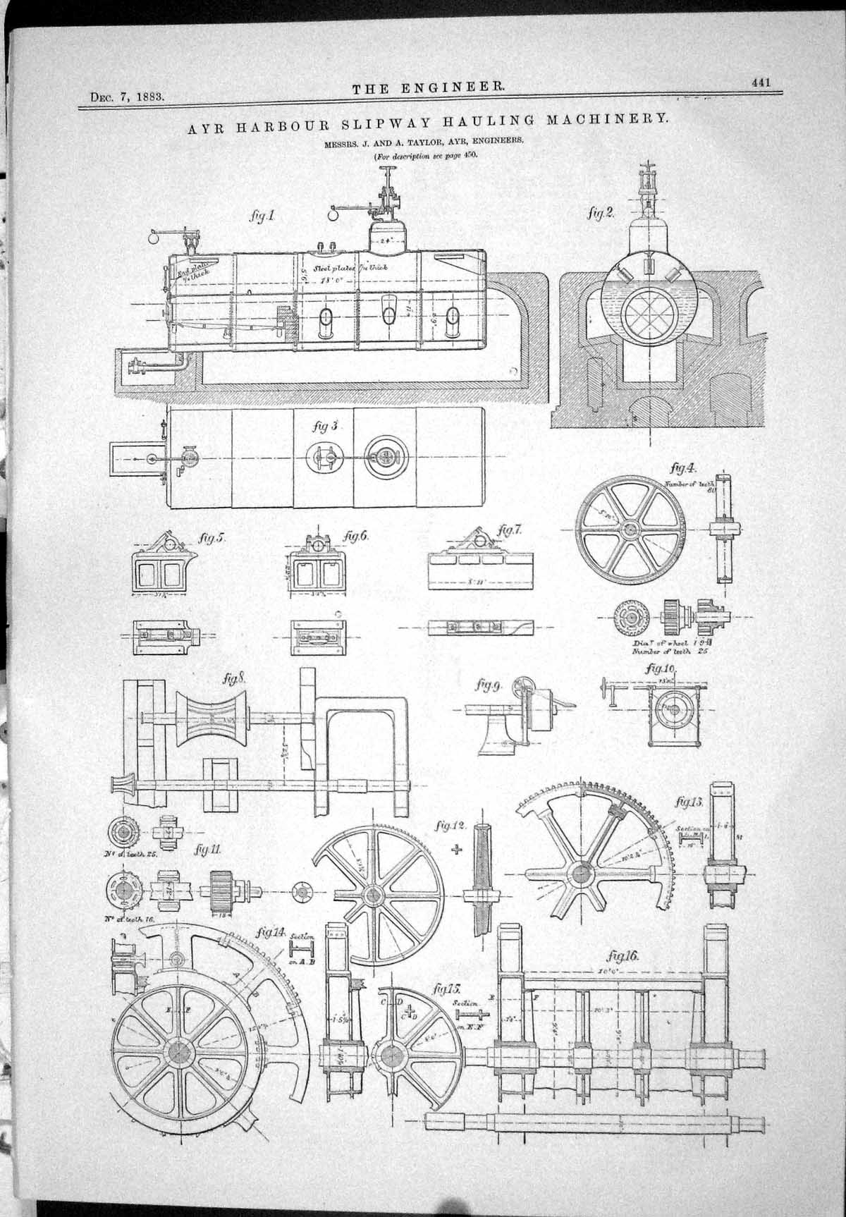Antique Print Ayr Harbour Slipway Hauling Machinery Engineering 1883 Taylor
