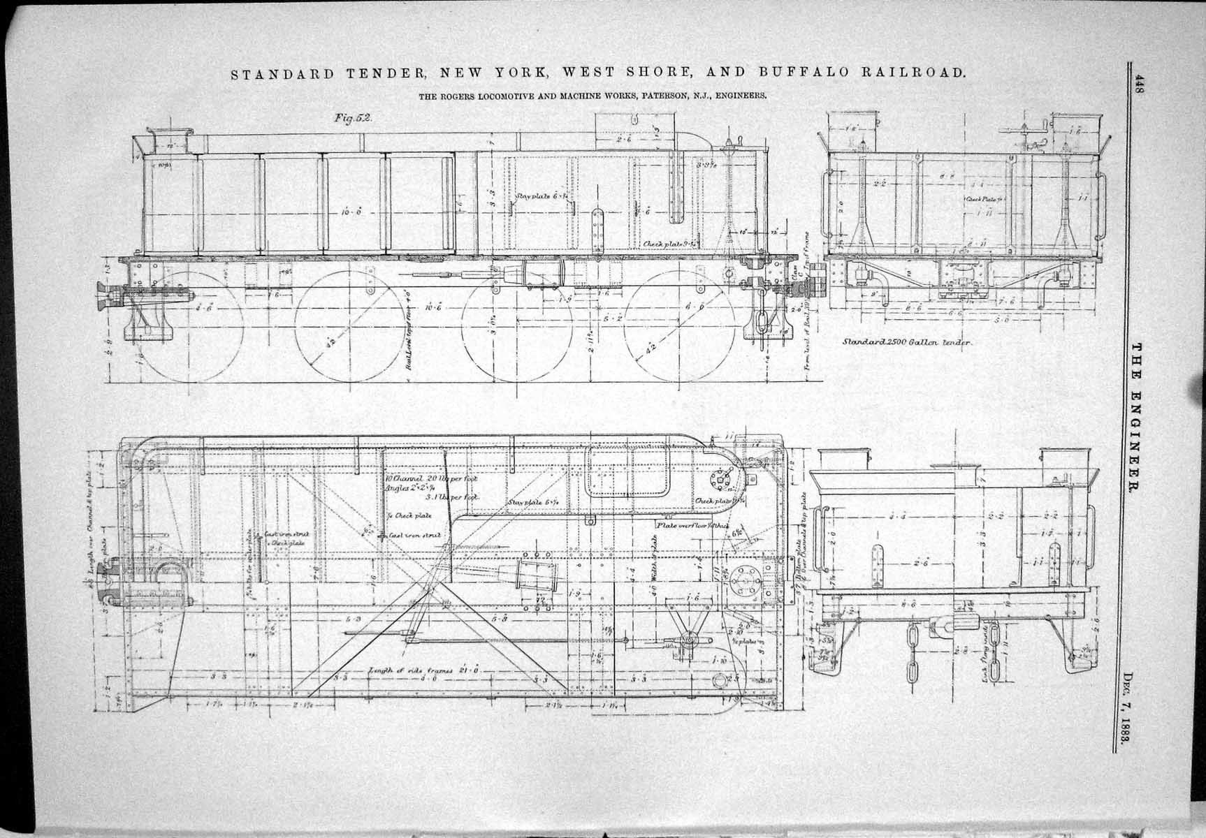 Antique Print 1883 Rogers Locomotive New York Buffalo Railroad Tender Bogie
