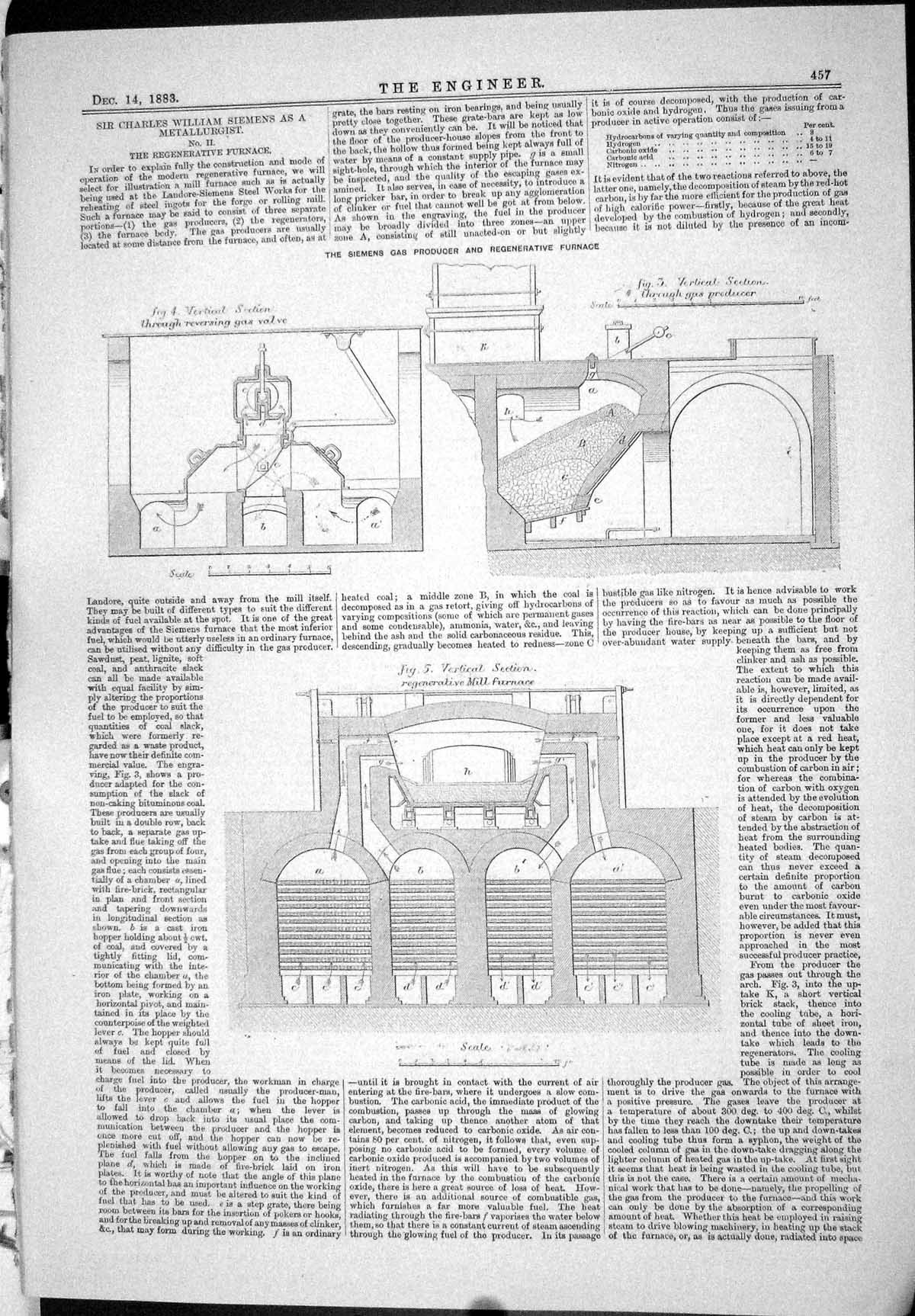 Old Print 1883 Charles William Siemens Regenerative Furnace Metallurgist 19th