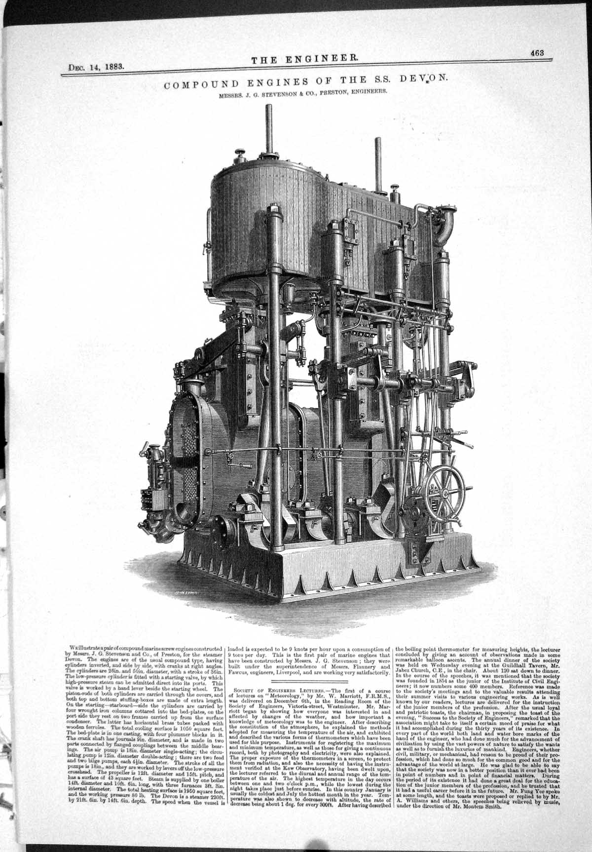 Old Engineering 1883 Compound Engines S.S. Ship Devon Stevenson Prest Victorian
