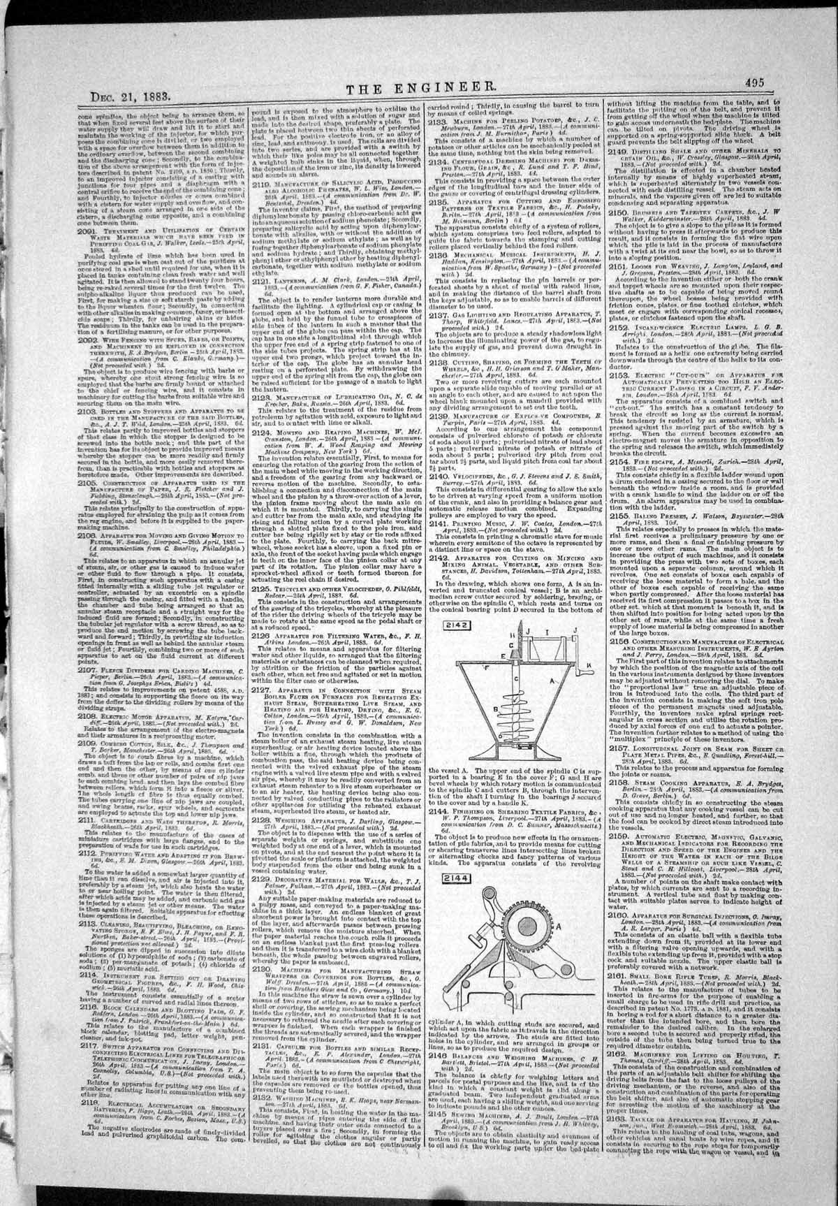 Antique Old Print 1883 Davidson Thompson Apparatus Noppel Thomas Lake Patents