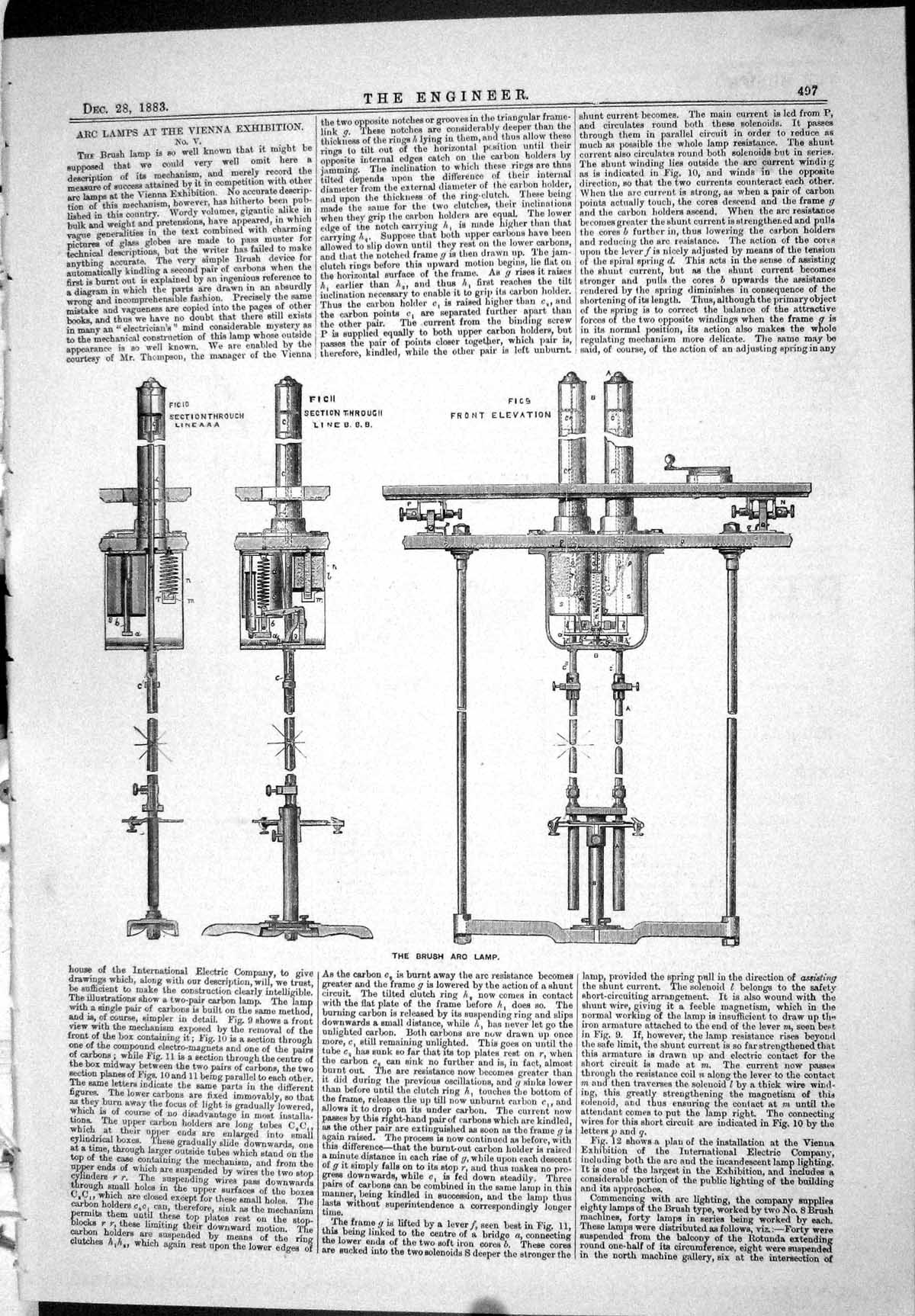 Antique Print 1883 Arc Lamps Veinna Exhibition Electricity Chicago Railway 19th