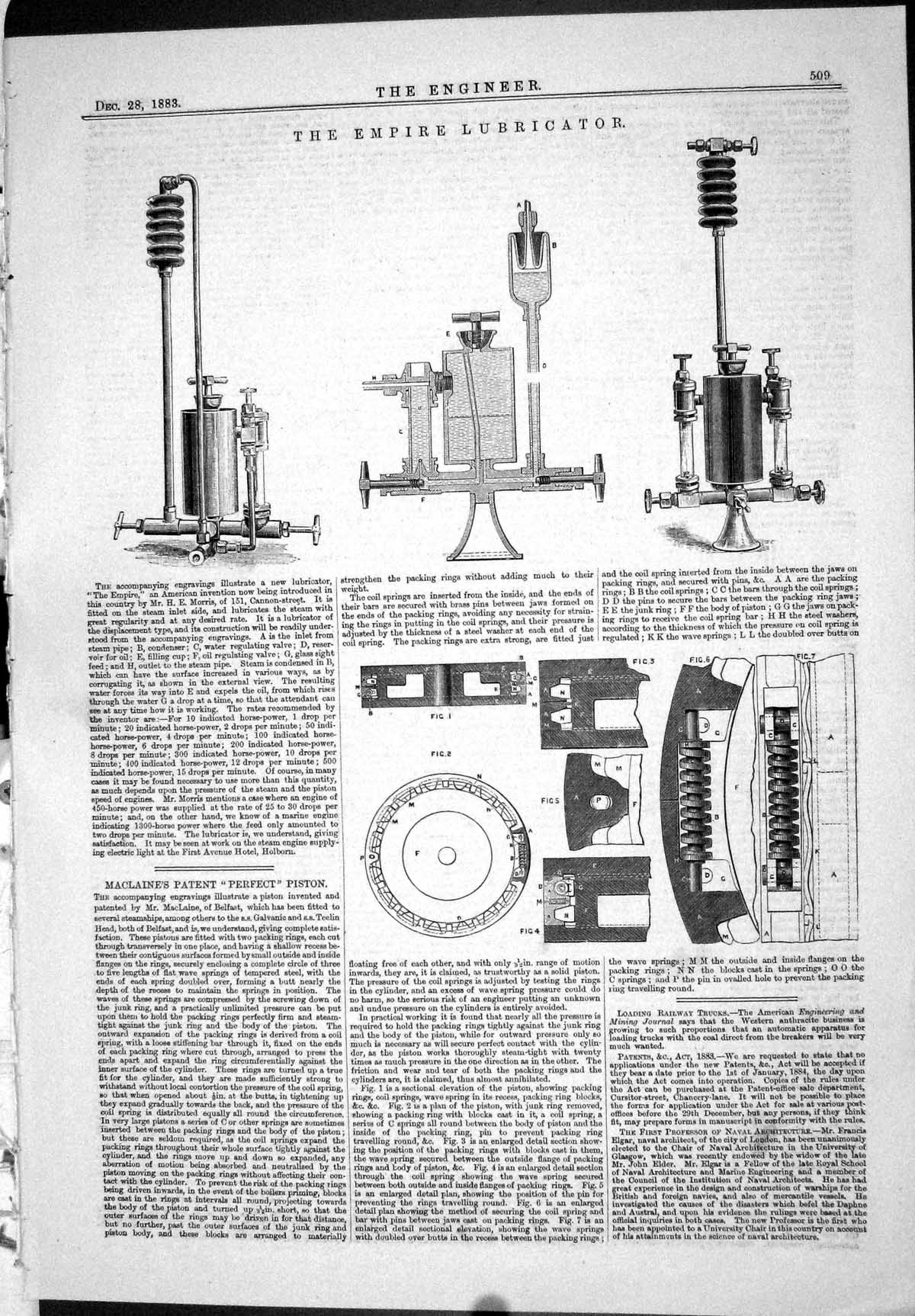 Old Print Empire Lubricator 1883 Maclaine Patent Perfect Piston Machinery 19th