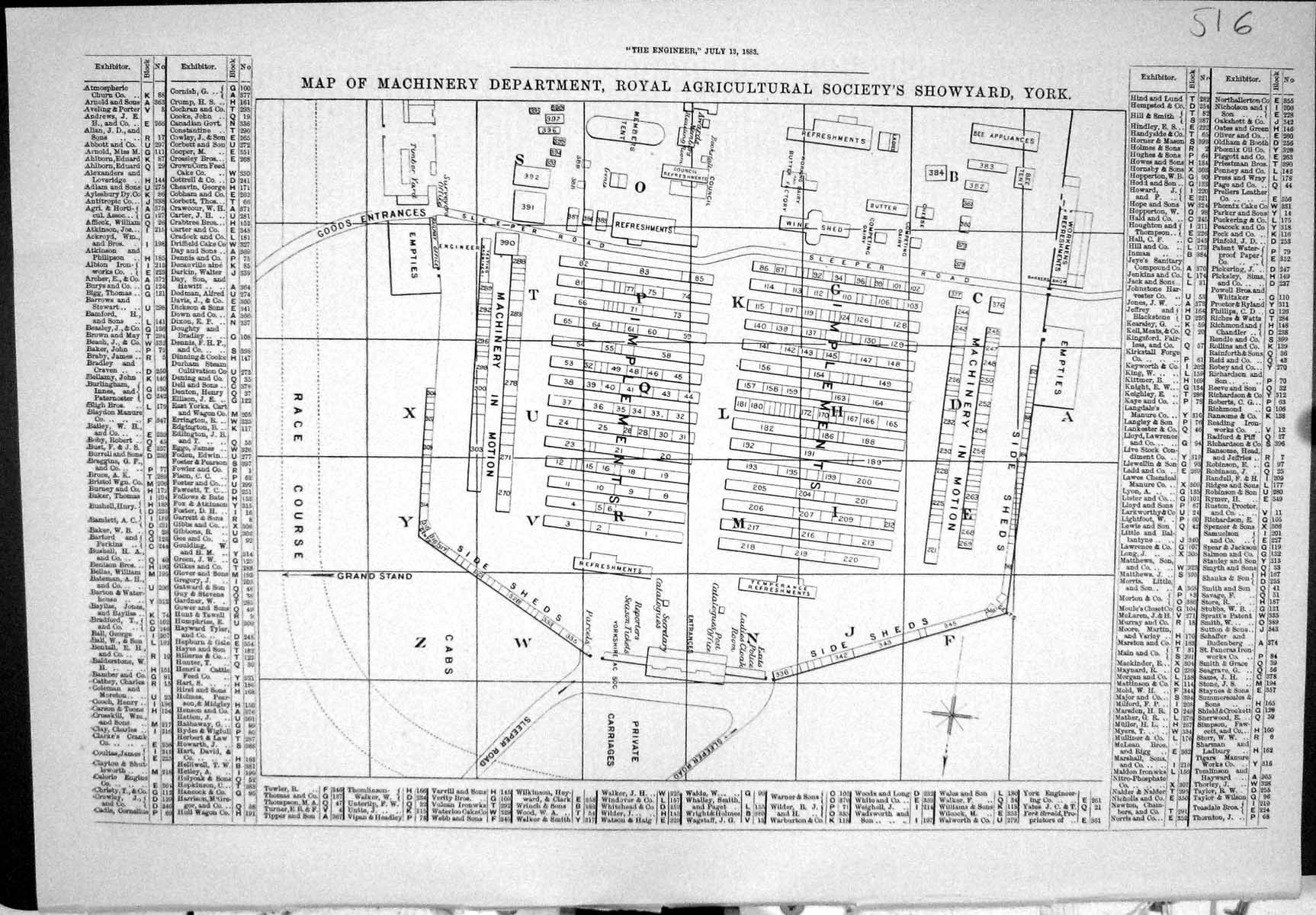 Old Print 1883 Map Machinery Department Royal Agricultural Show Yard York 19th