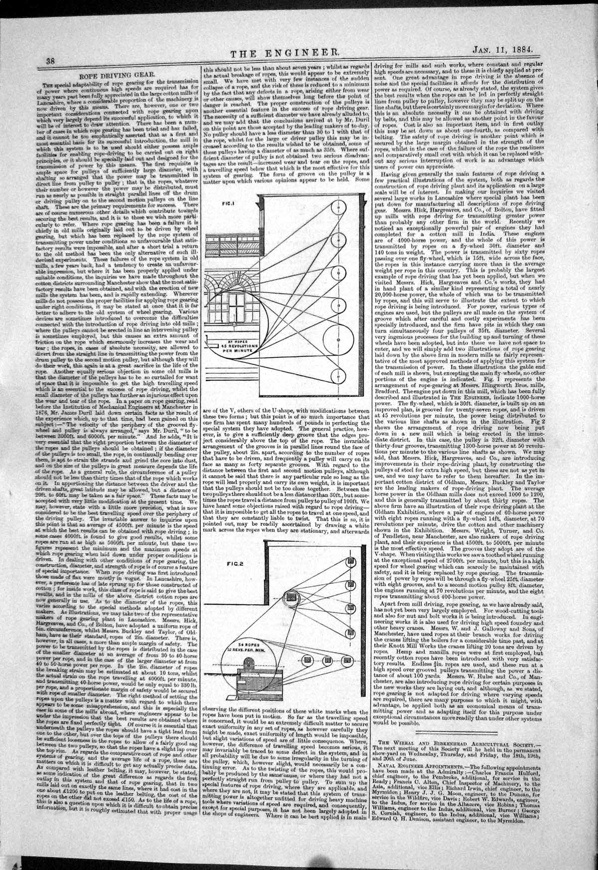 Old Engineering 1884 Rope Driving Gear Diagrams Revolutions Per Minut Victorian