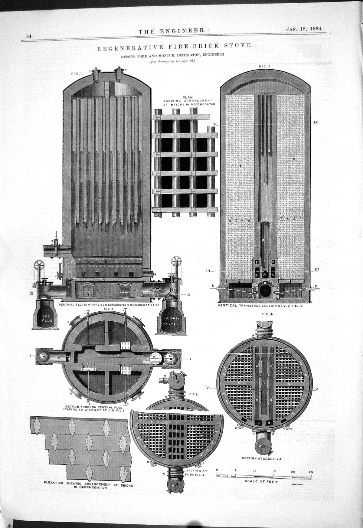 Old Engineering 1884 Regenerative Fire-Brick Stove Ford Moncur Distin Victorian