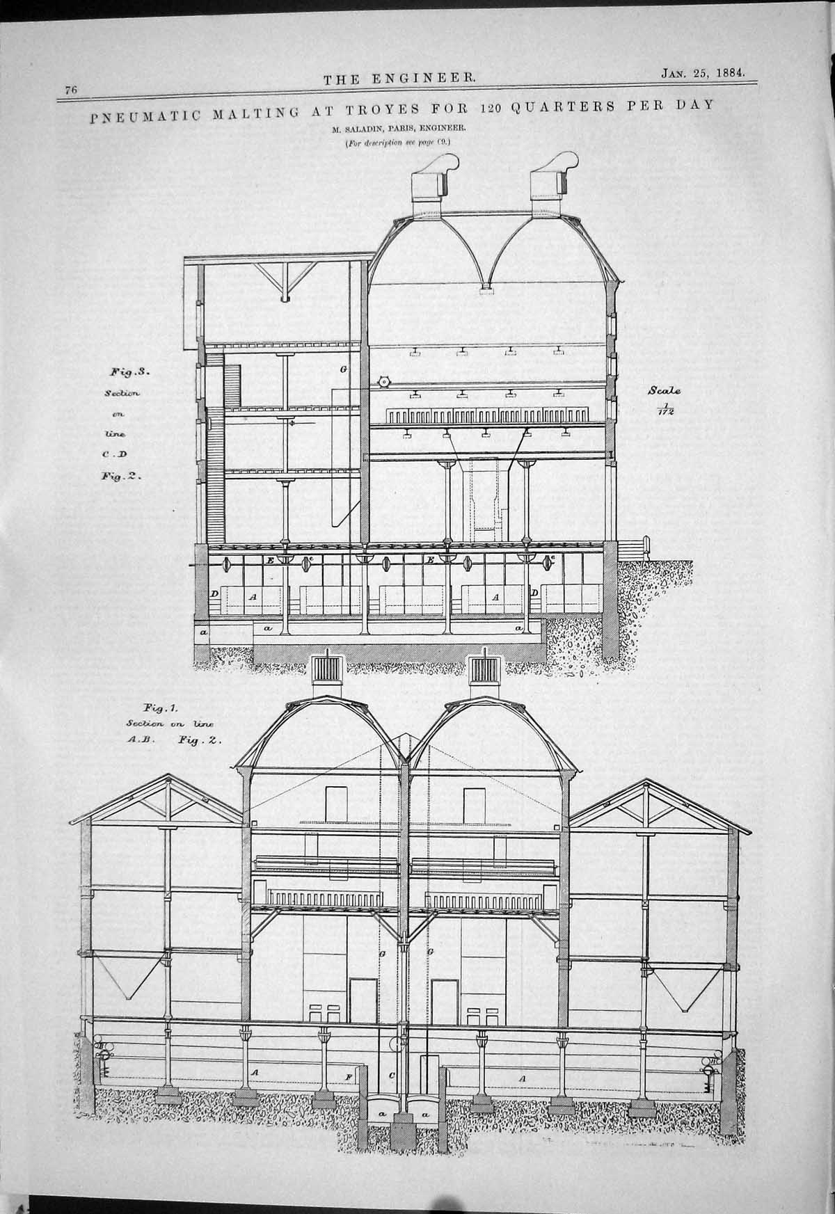 Old Engineering 1884 Pneumatic Malting Troyes Saladin Paris Diagrams Victorian