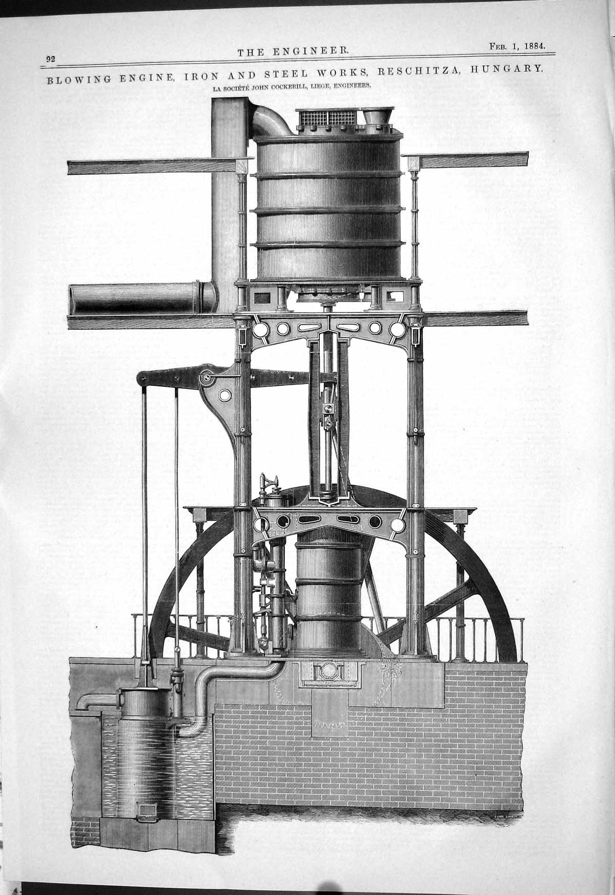 Old 1884 Blowing Engine Iron Steel Works Reschitza Hungary Cockerill Victorian