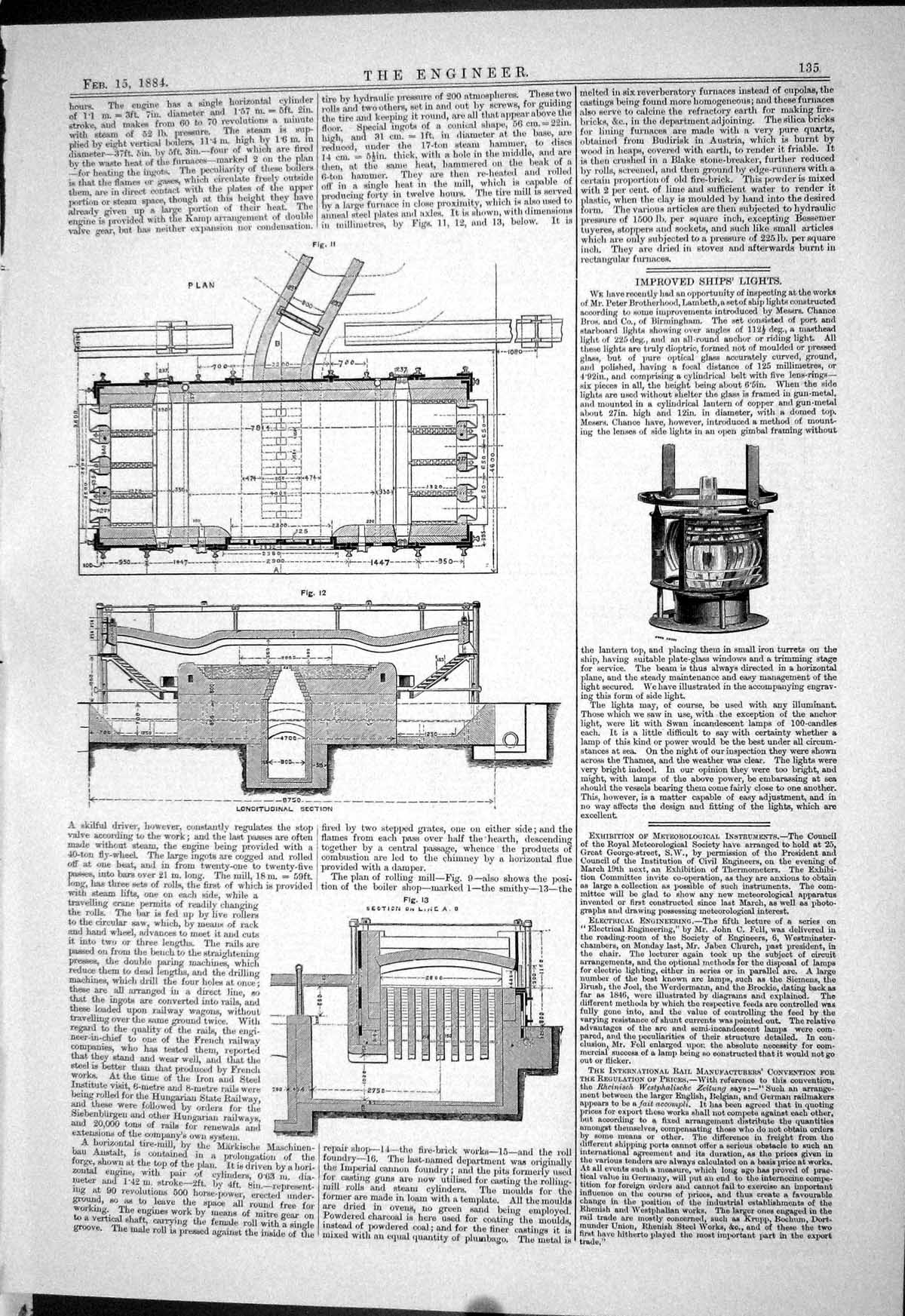 Old Engineering 1884 Diagrams Longitudinal Section Tire Mill Ships Li Victorian