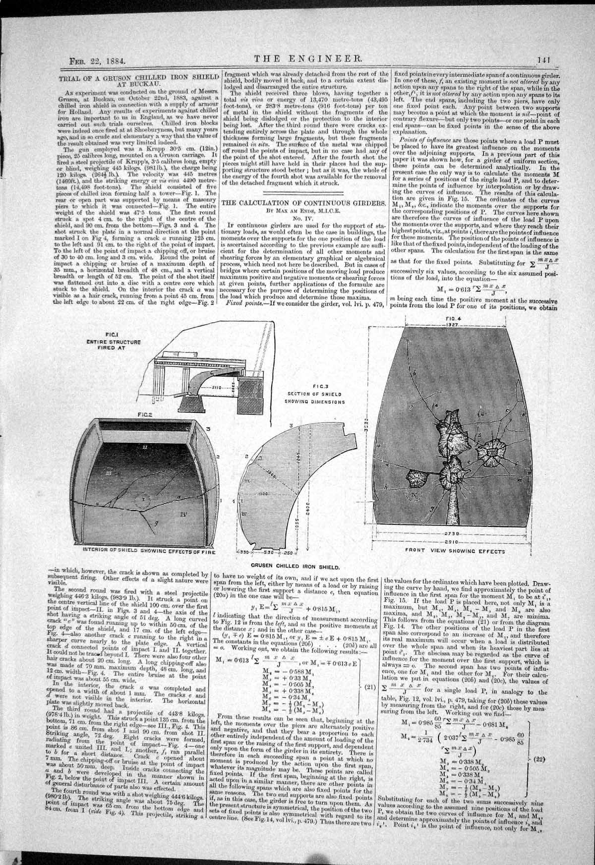 Old Print Engineering 1884 Trial Grusen Chilled Iron Shield Buckau Armour 19th