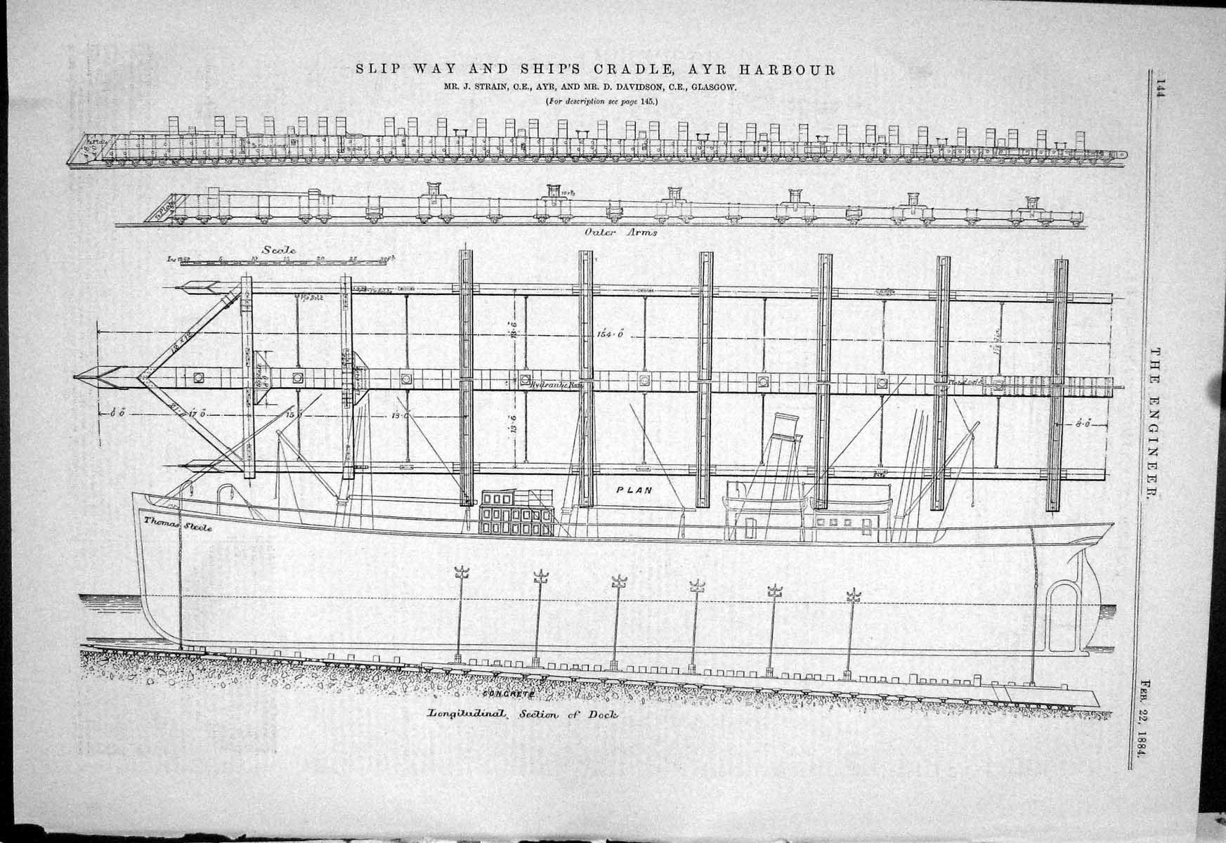 Antique Print 1884 Slipway Ships Cradle Ayr Harbour Strain Davidson Glasgow