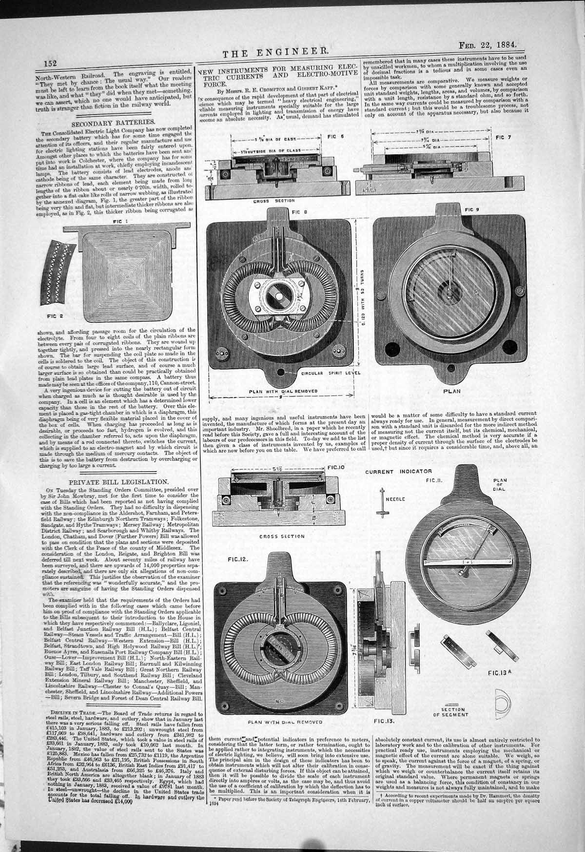 Antique Old Print 1884 Instruments Measuring Electric Currents Electro-Motive