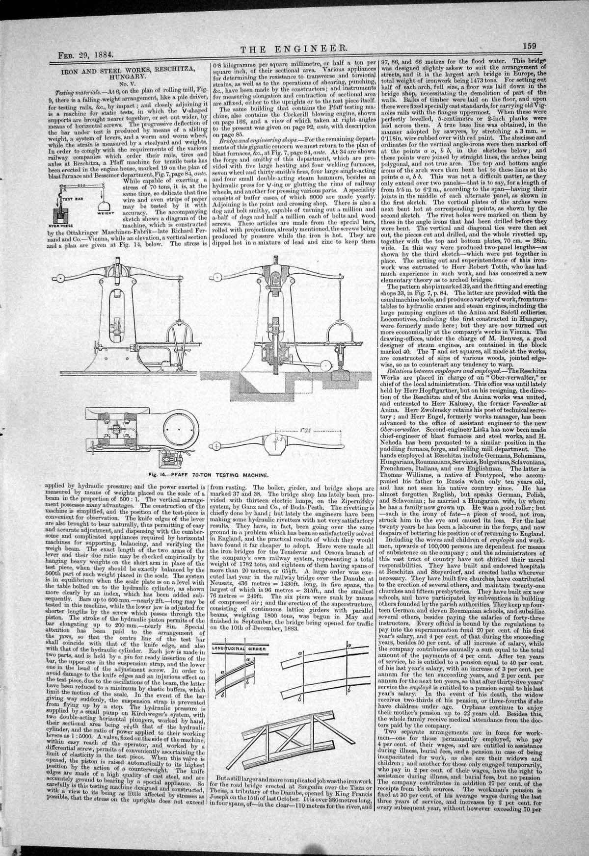 Antique Print 1884 Iron Steel Works Hungary Pfaff Testing Machine Reschitza