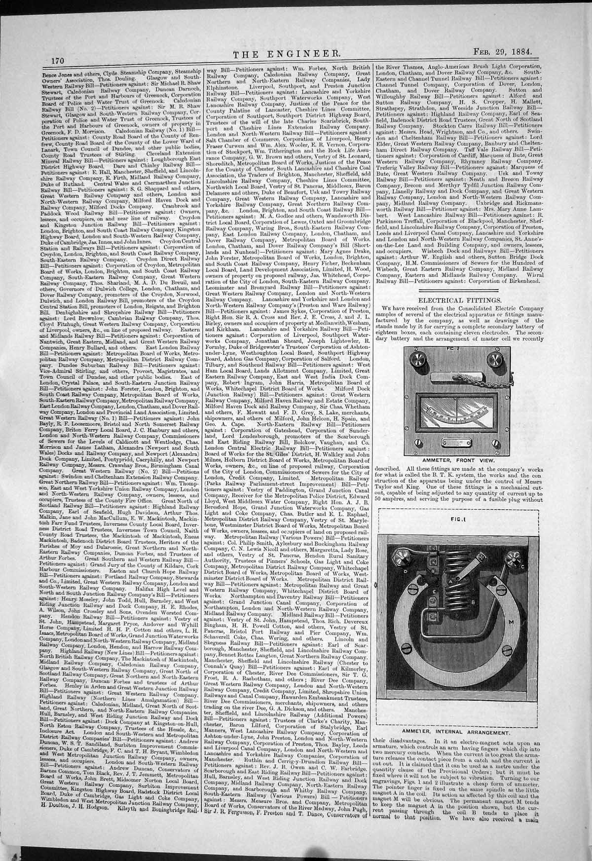 Antique Old Print 1884 Electrical Fittings Ammeter Terminal Switch Lamp Mount
