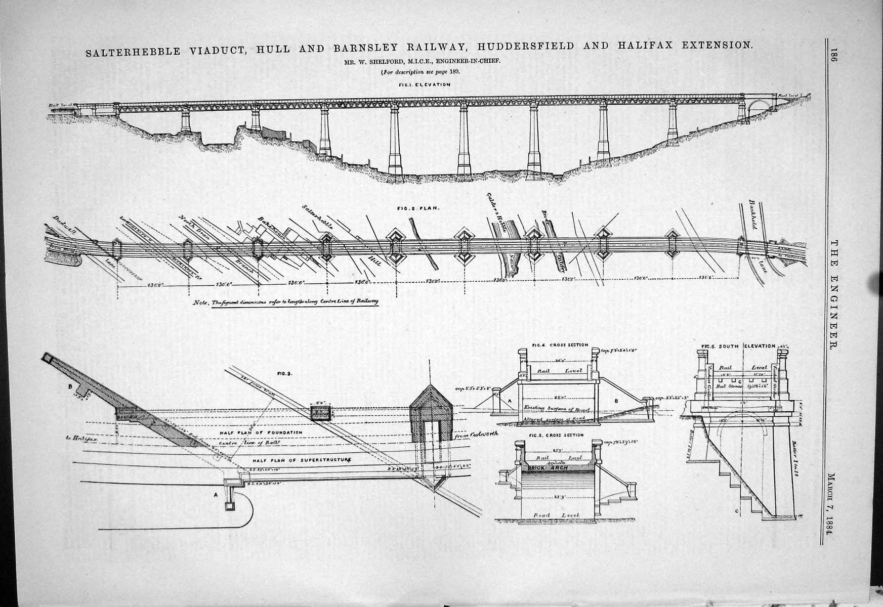 Old 1884 Salterhebble Viaduct Hull Barnsley Railway Shelford M.I.C.E Victorian