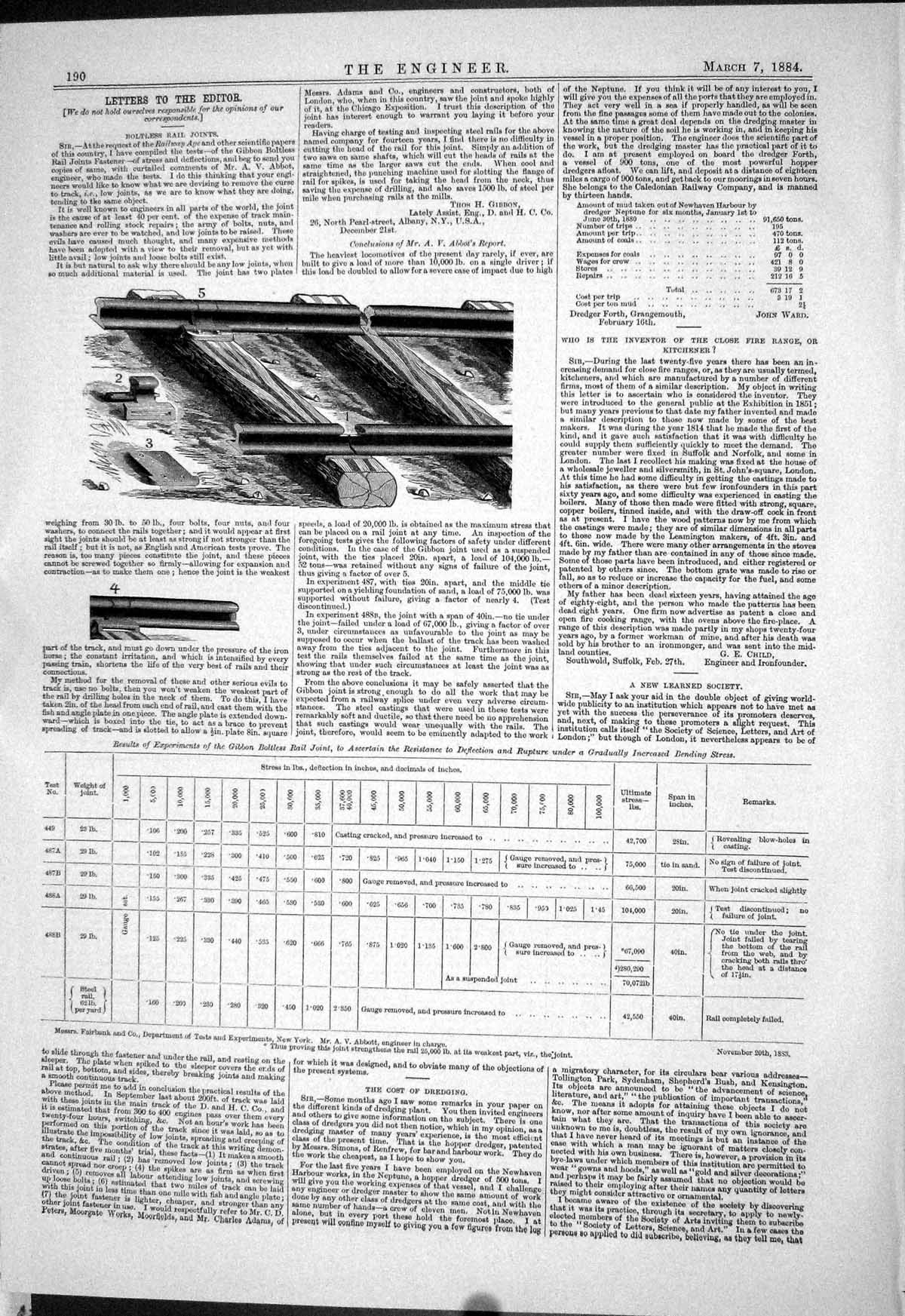 Antique Print 1884 Boltless Rail Joints Railways Table Results Experiments 19th