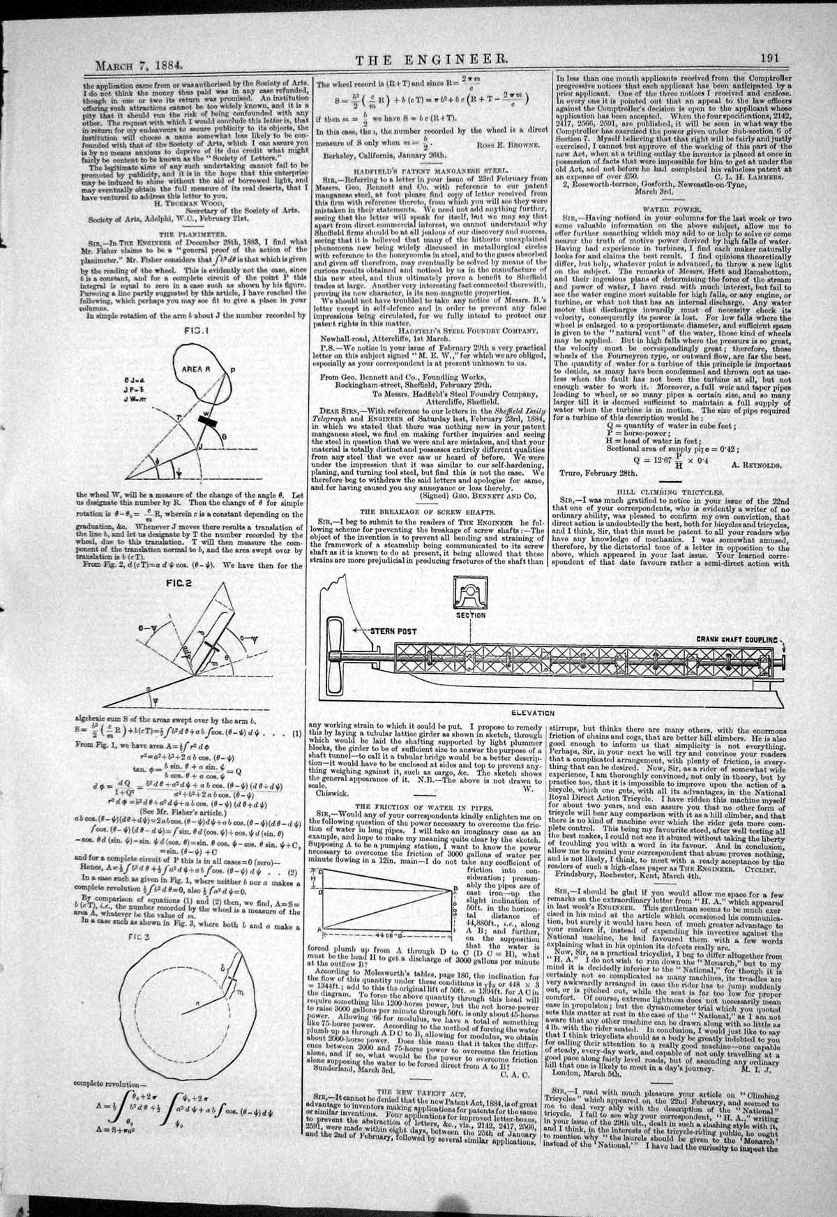 Antique Print 1884 Diagrams Planimeter Friction Water Pipes Breakage Shafts