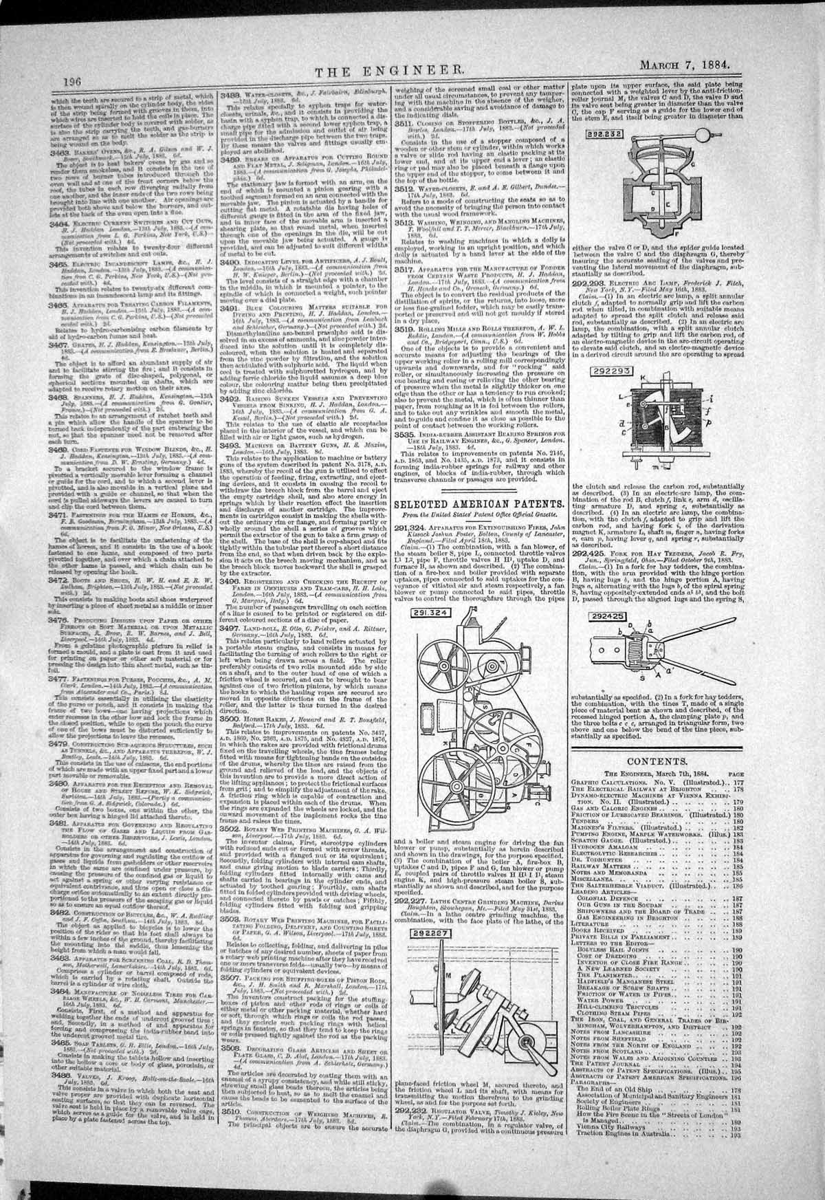 Old Print Engineering 1884 American Patents Kissack Foster Houghton Fitch 19th
