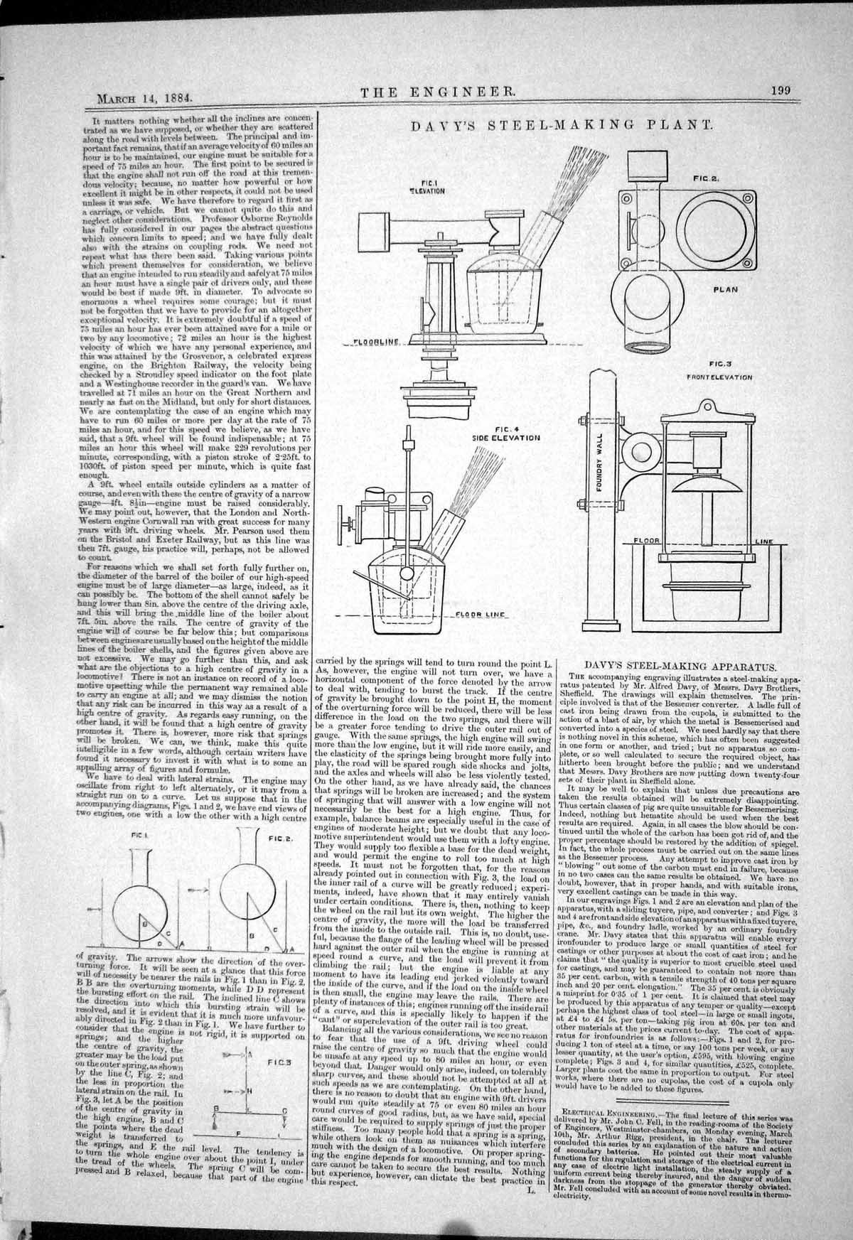 Antique Old Print Engineering 1884 Davy Steel-Making Plant Apparatus Diagrms