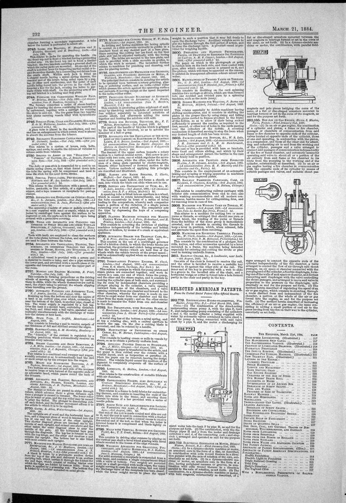 Antique Old Print 1884 American Patents Hydro-Transmitter Baxter Hiram Maxim