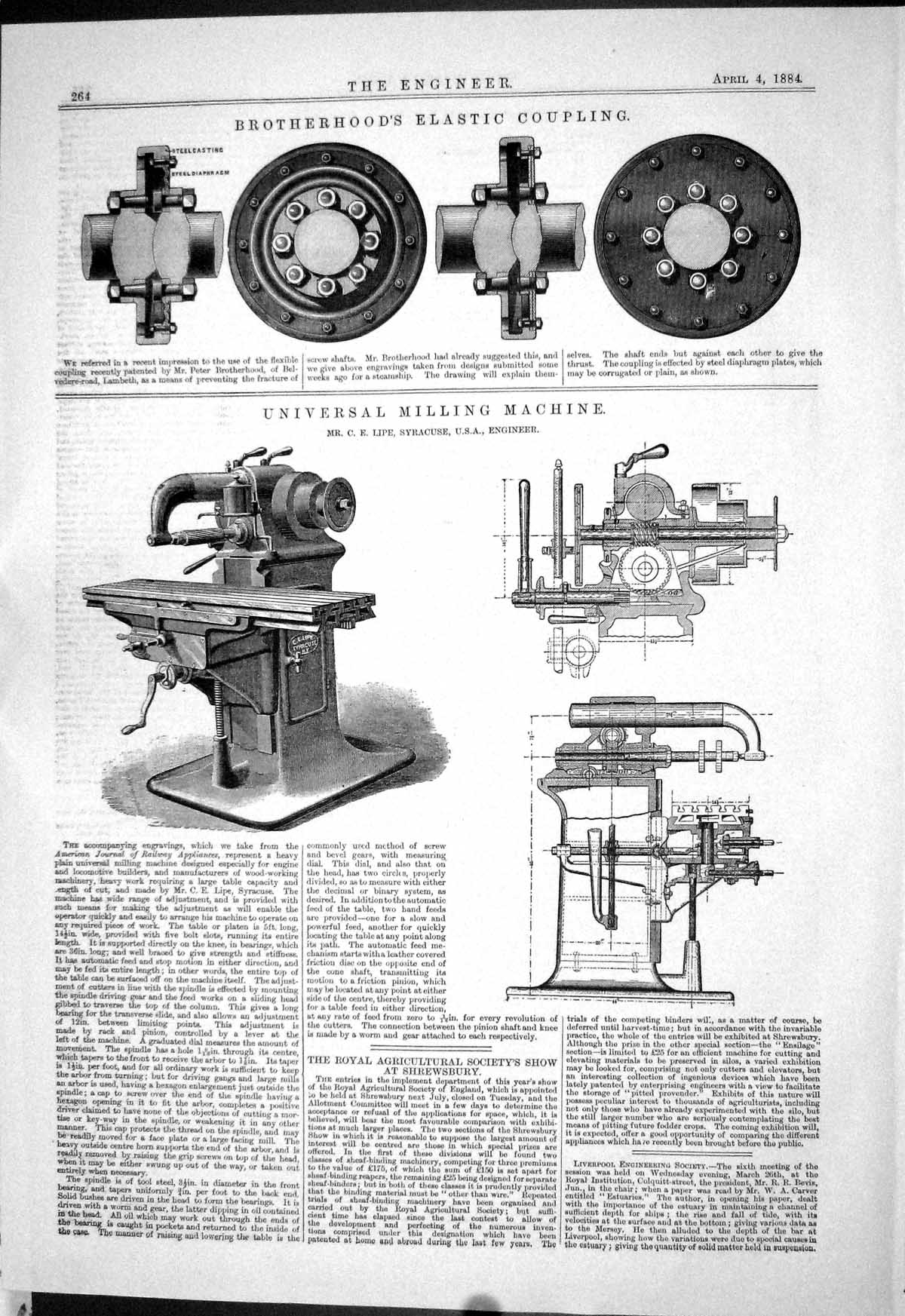 Old Brotherhood Elastic Coupling 1884 Universal Milling Machine Lipe Victorian