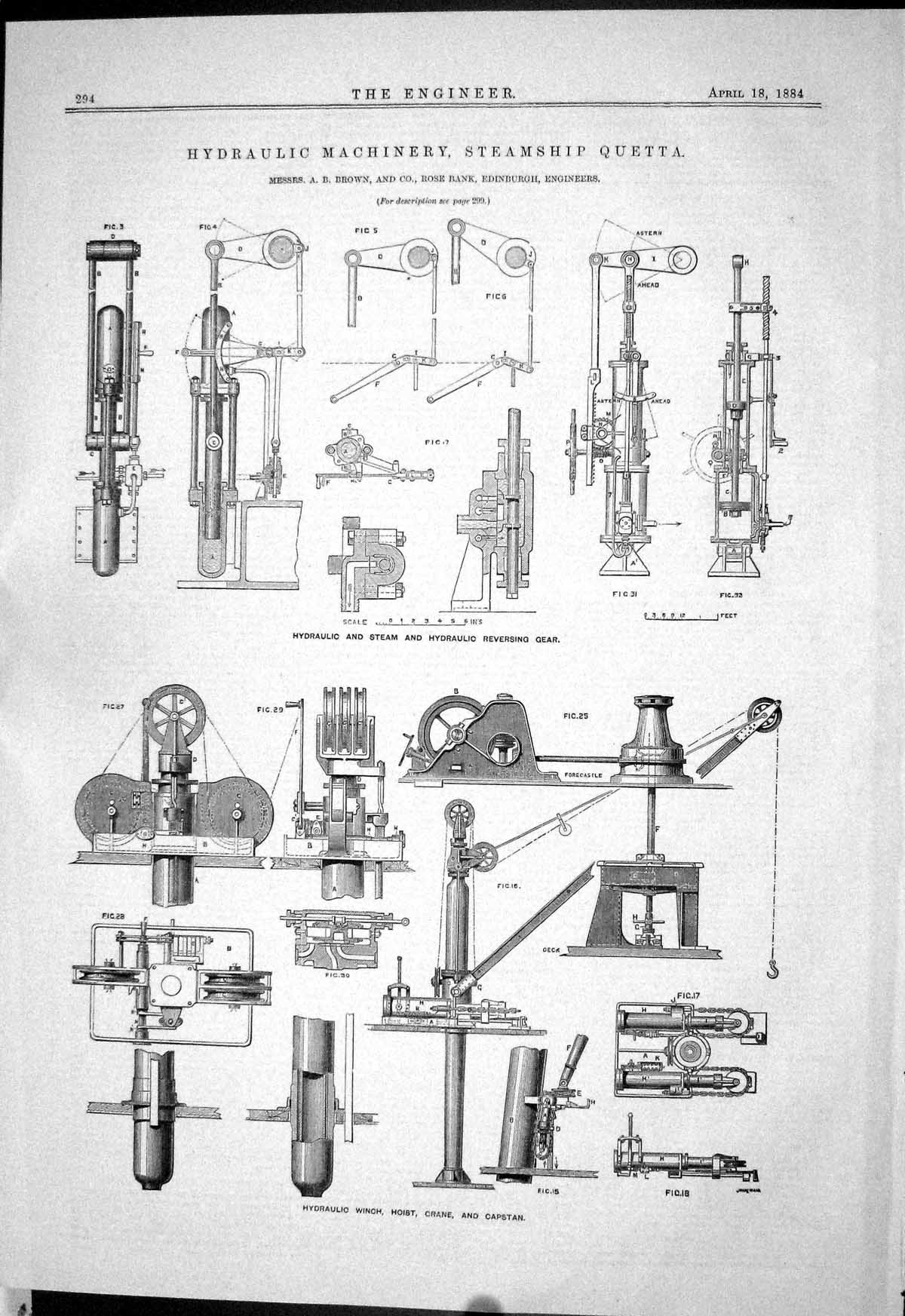 Antique Print 1884 Hydraulic Machinery Steam Ship Quetta Brown Winch Crane 19th