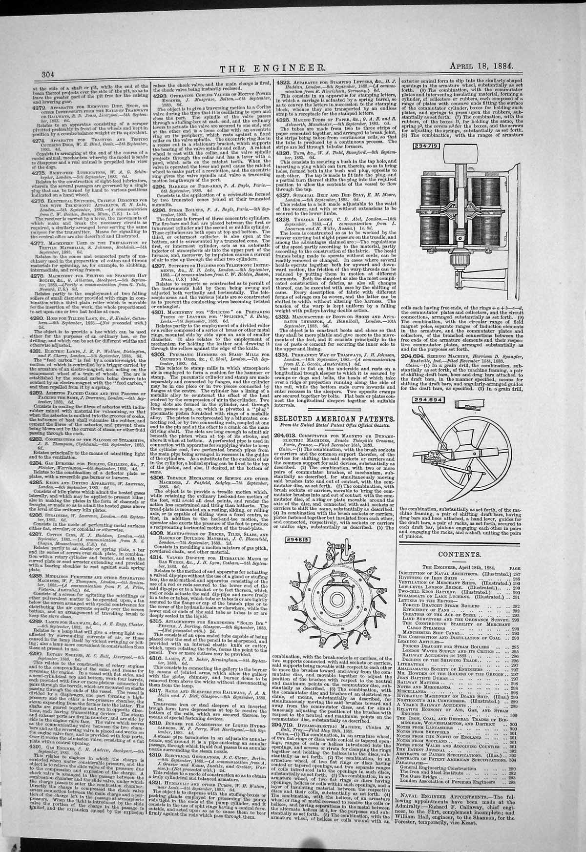 Old Print 1884 American Patents Dynamo Zenobe Spangler Clinton Ball Troy 19th