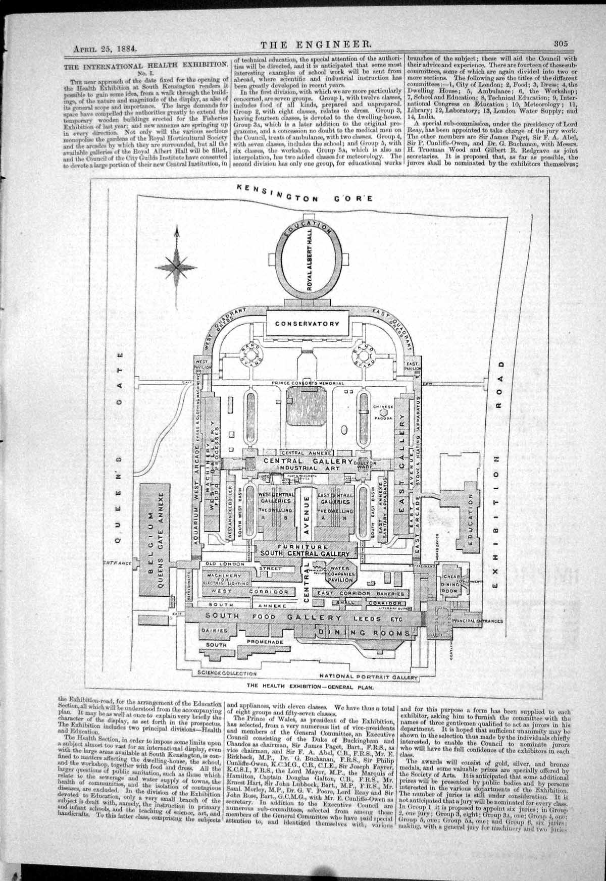 Old 1884 General Plan Health Exhibition Royal Albert Hall Kensington Victorian