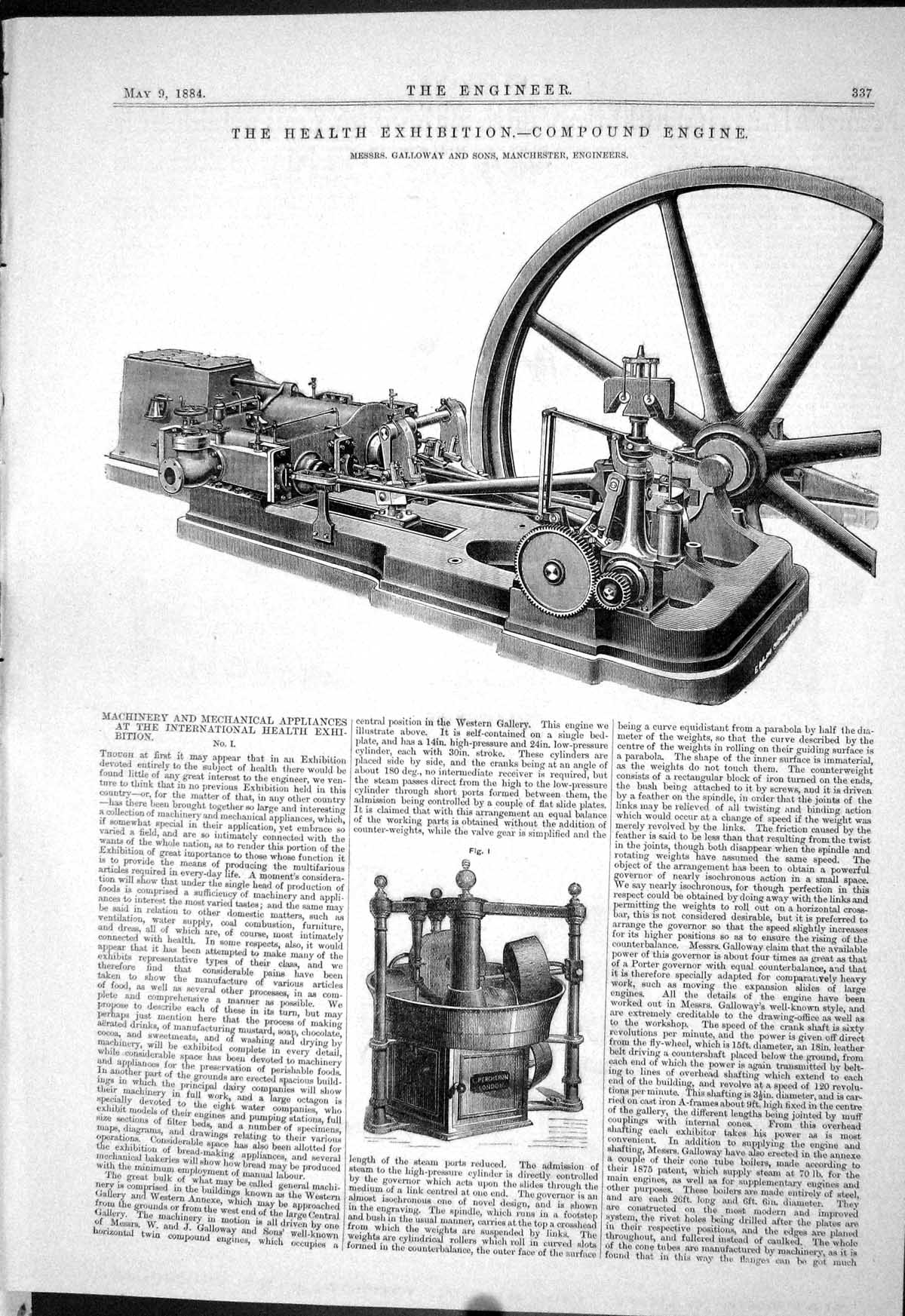 Antique Old Print 1884 Compound Engine Galloway Health Exhibition Agriculture